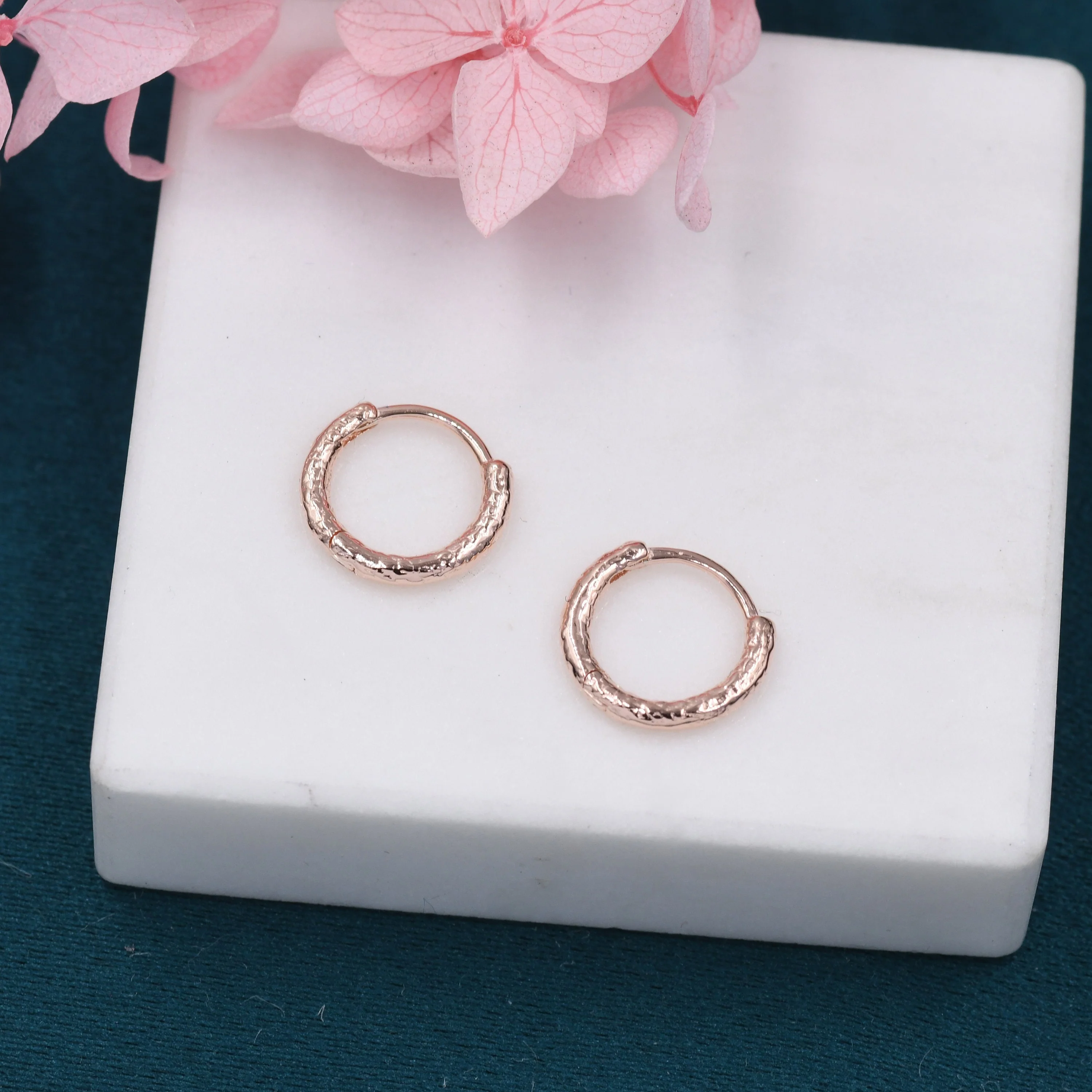 Crumbled Foil Effect Hoop Earrings, 6mm or 8mm, Silver, Gold or Rose Gold,  Foil Earrings, Organic Shape Hoops, Hammered Hoops - Image 7