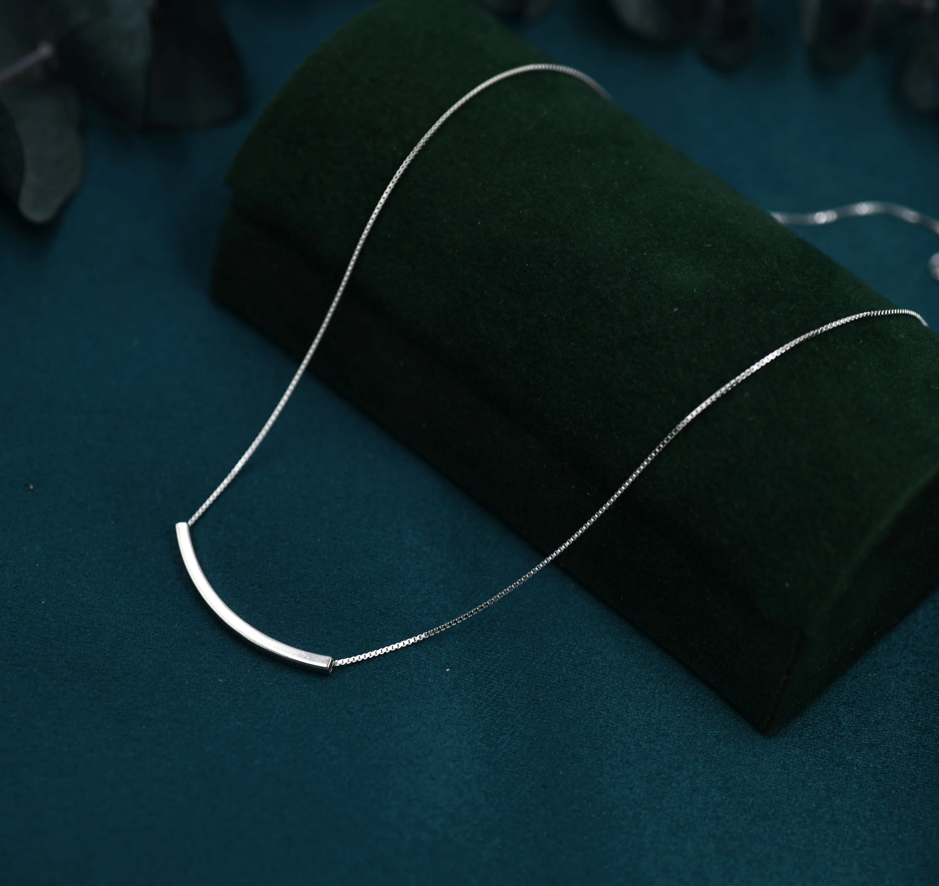 Curved Bar Necklace in Sterling Silver, Bar Necklace, Smile Necklace, Curved Necklace - Image 4