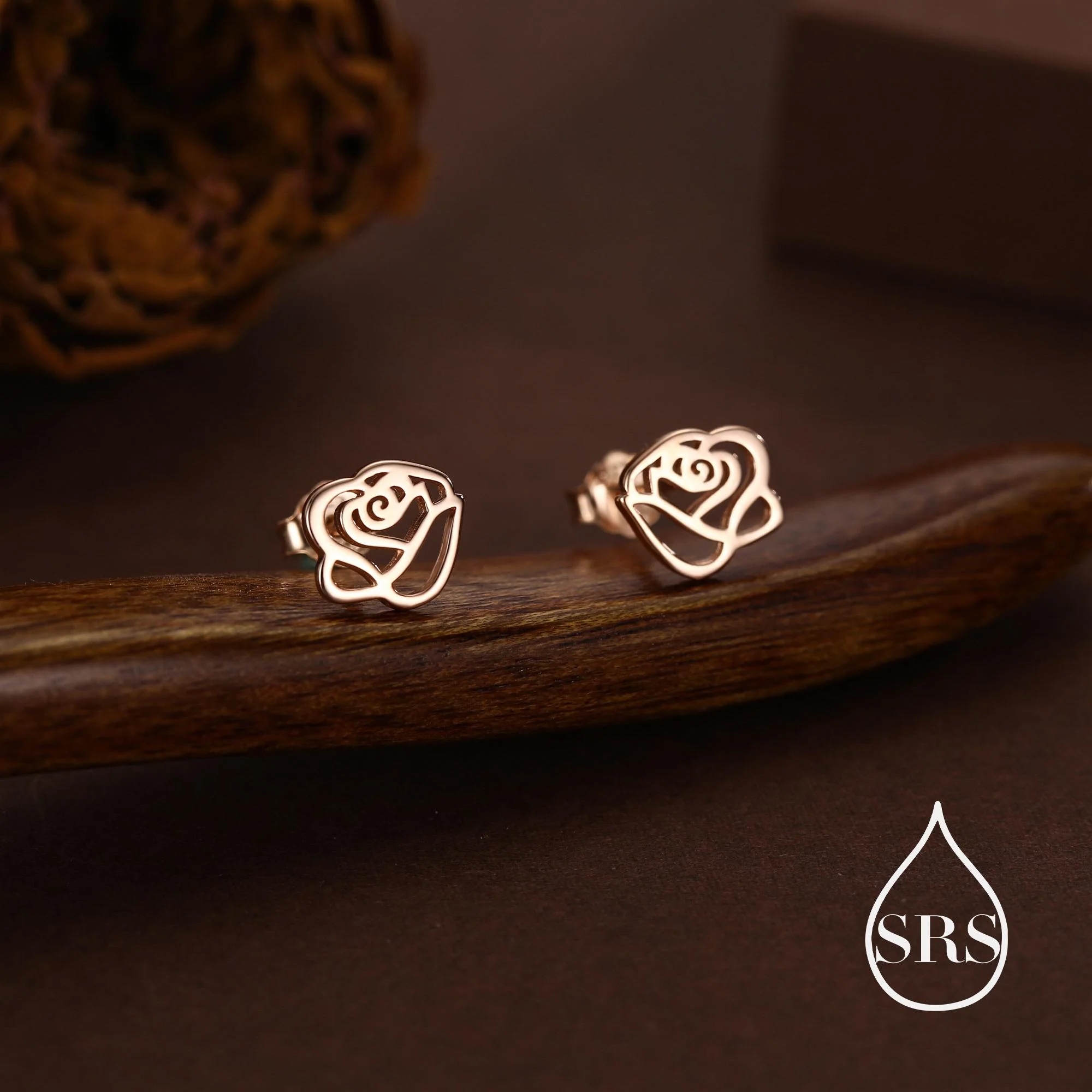Cut-out Rose Flower Stud Earrings in Sterling Silver, Delicate Botanical Earrings - Image 6