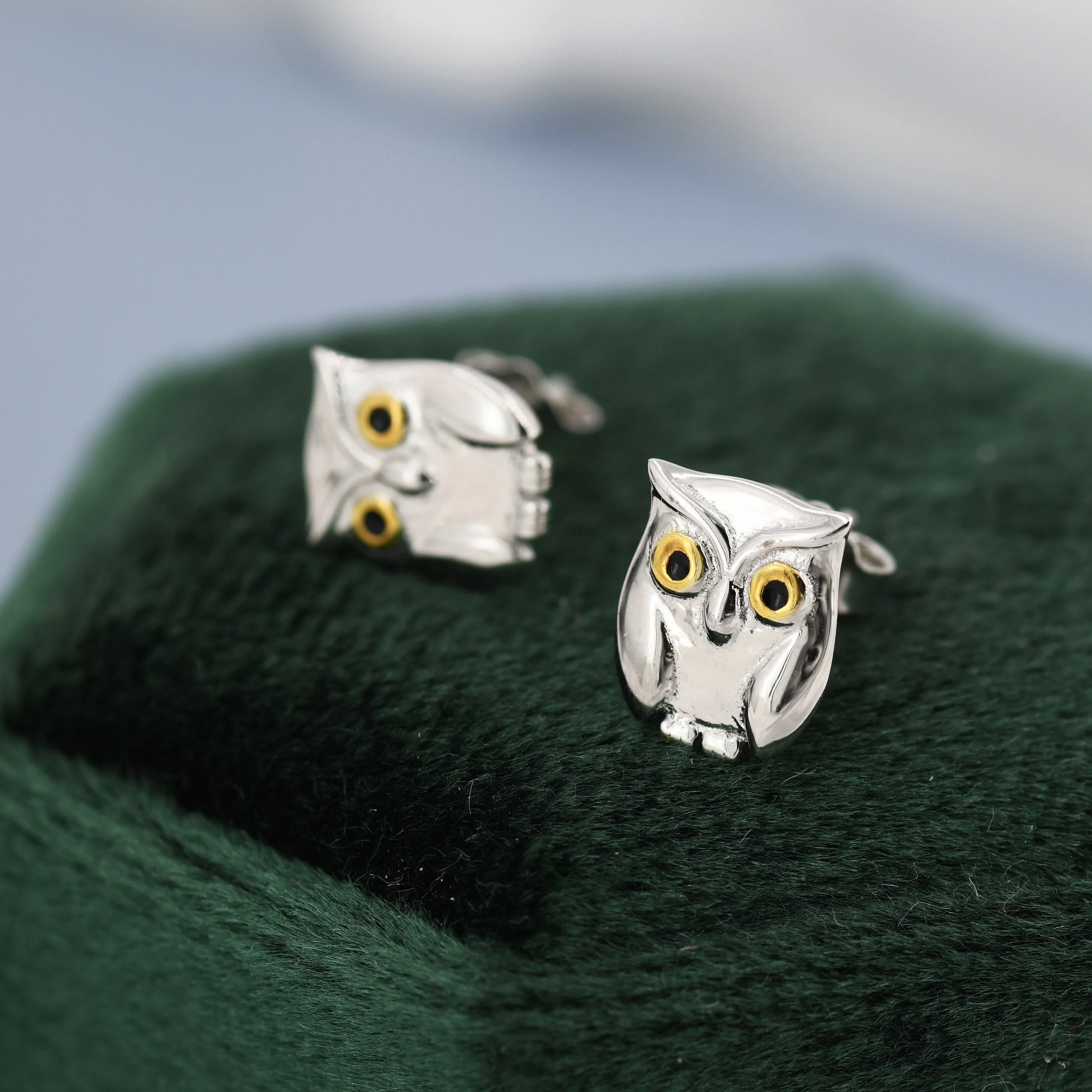 Cute Baby Owl Face Stud Earrings in Sterling Silver, Owl Bird Earrings, Nature Inspired Animal Earrings - Image 2