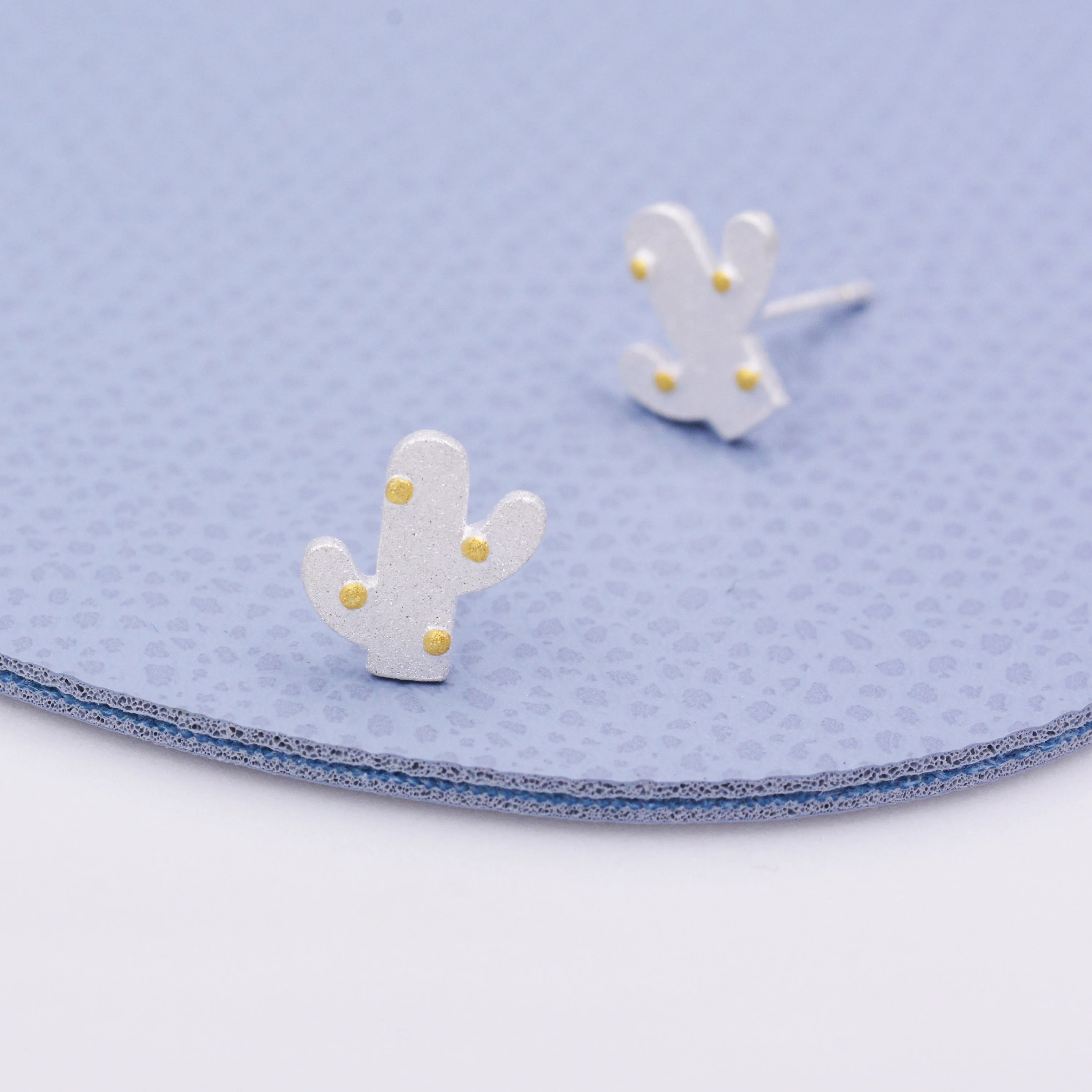 Cute Cactus Stud Earrings in Sterling Silver, Frosted Finish, Cute Dainty Minimal Jewellery - Image 3