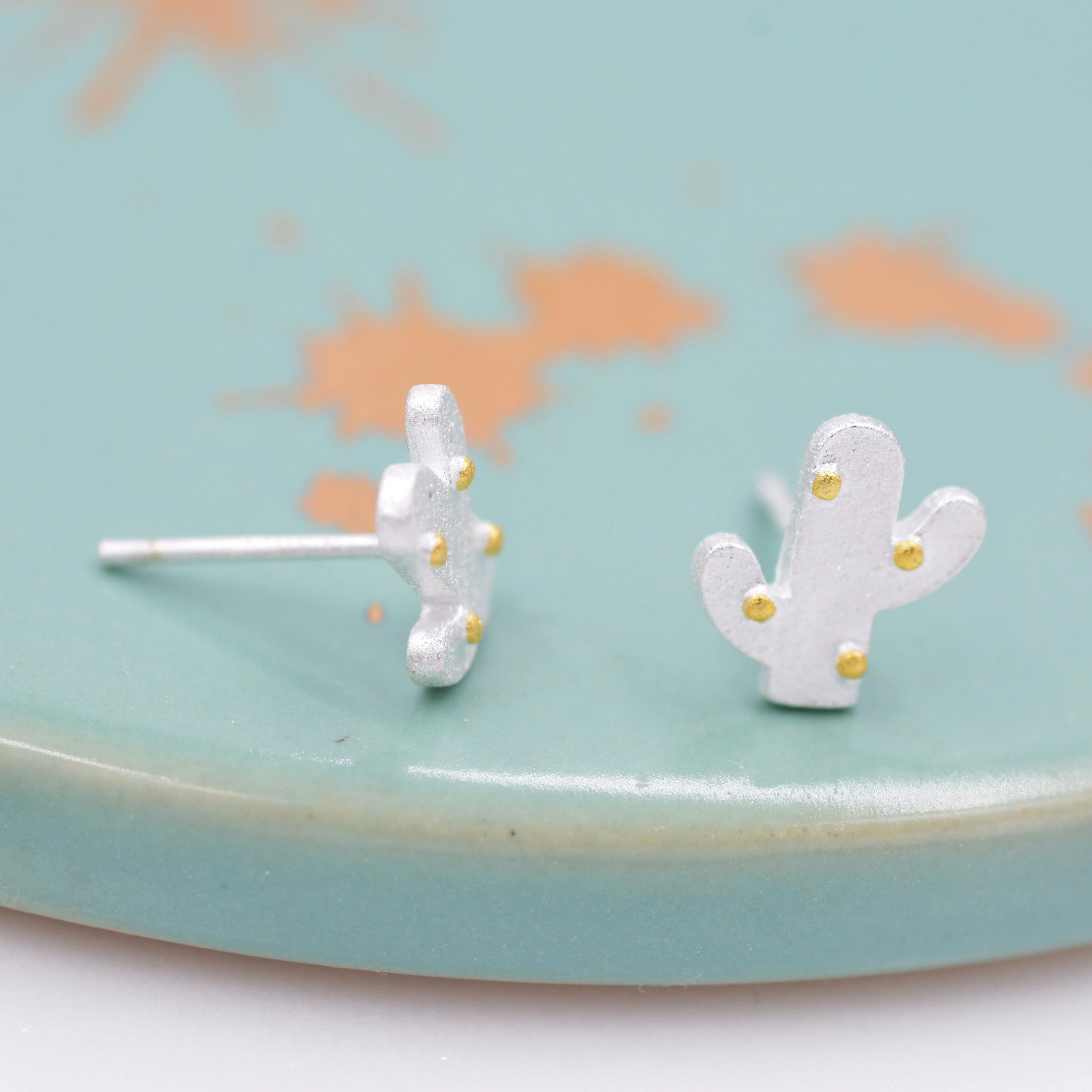 Cute Cactus Stud Earrings in Sterling Silver, Frosted Finish, Cute Dainty Minimal Jewellery - Image 5