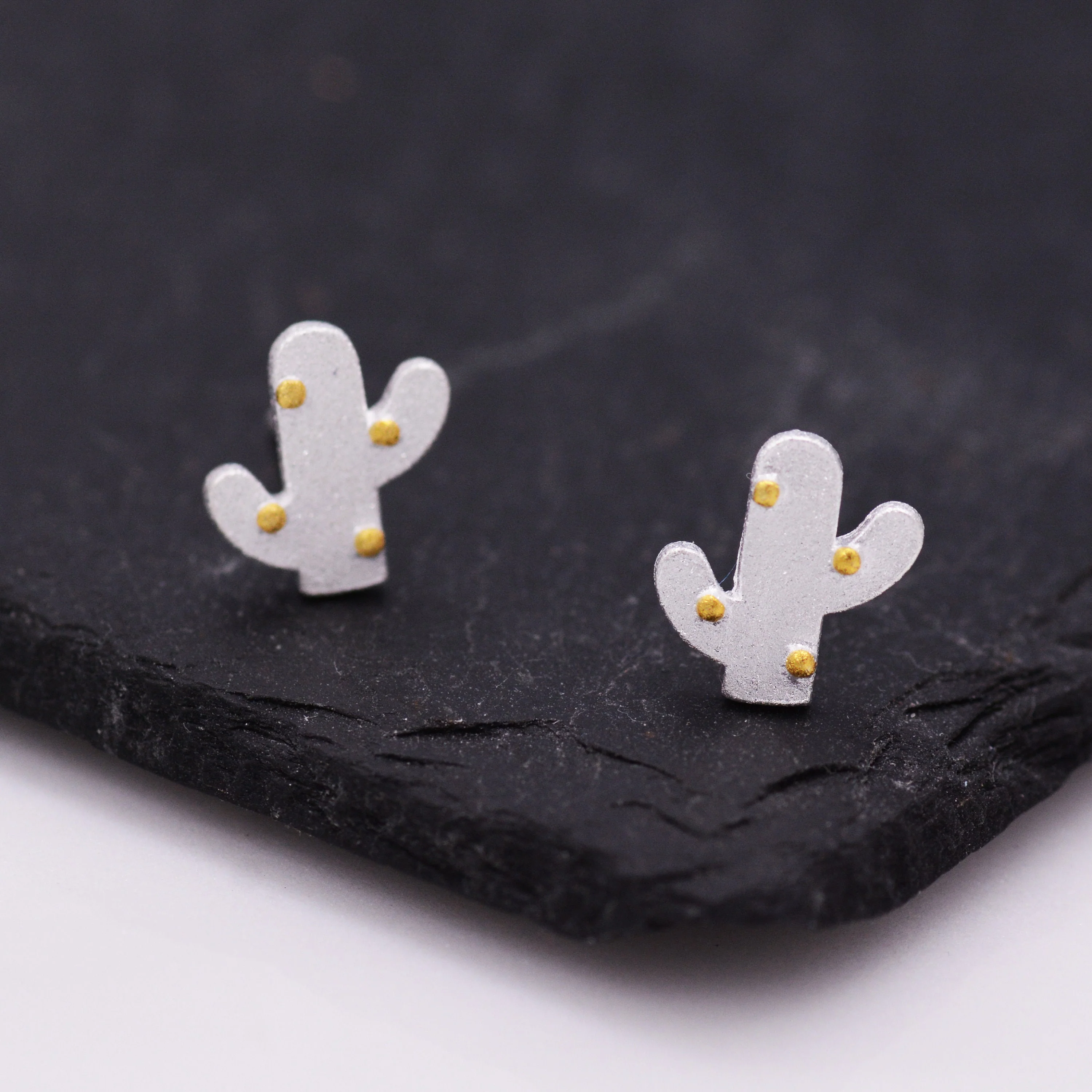 Cute Cactus Stud Earrings in Sterling Silver, Frosted Finish, Cute Dainty Minimal Jewellery - Image 6