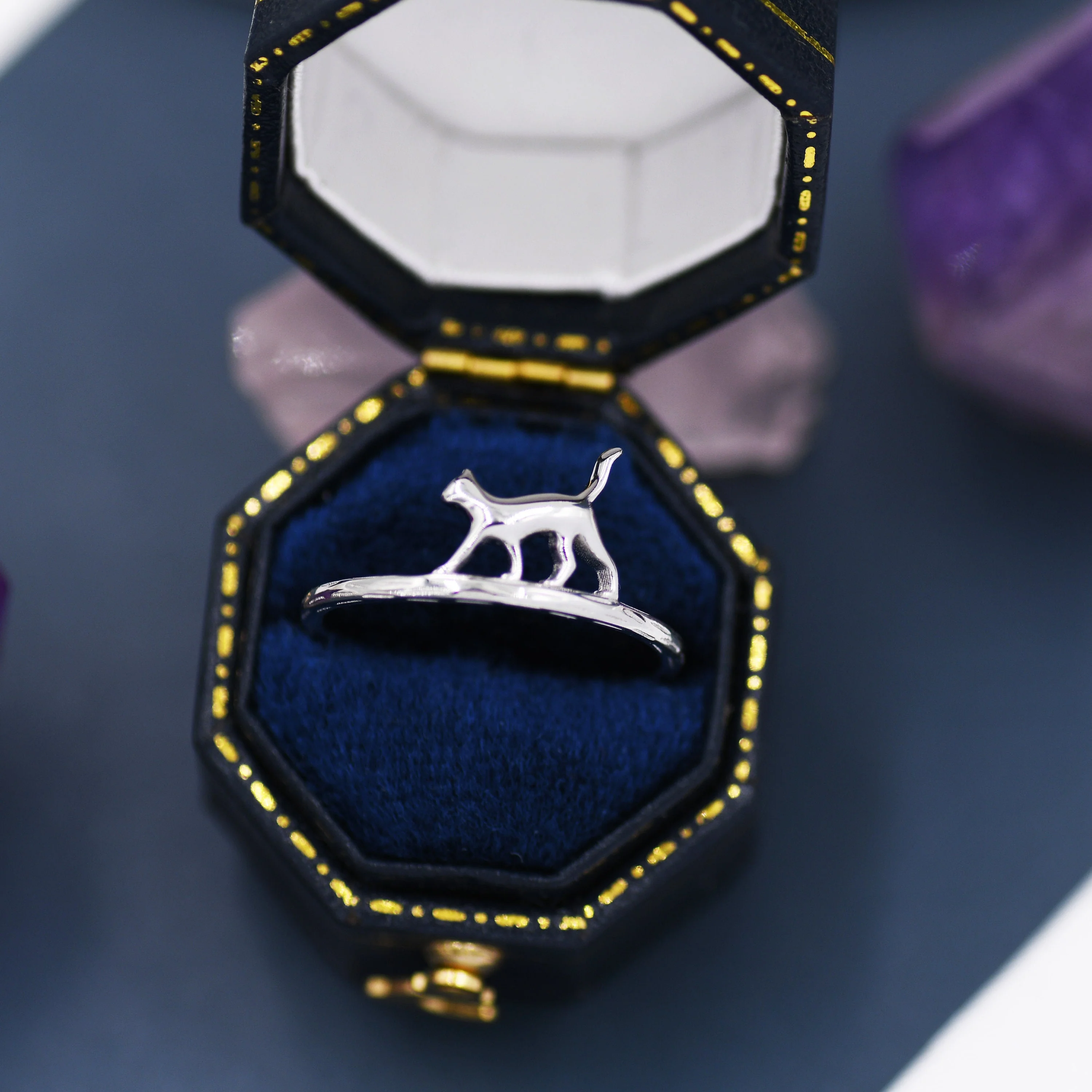 Cute Cat Ring in Sterling Silver, Cat Silhouette Ring, Kitty Cat Ring, Cat Lover Gift US 5 - 8, - Image 9