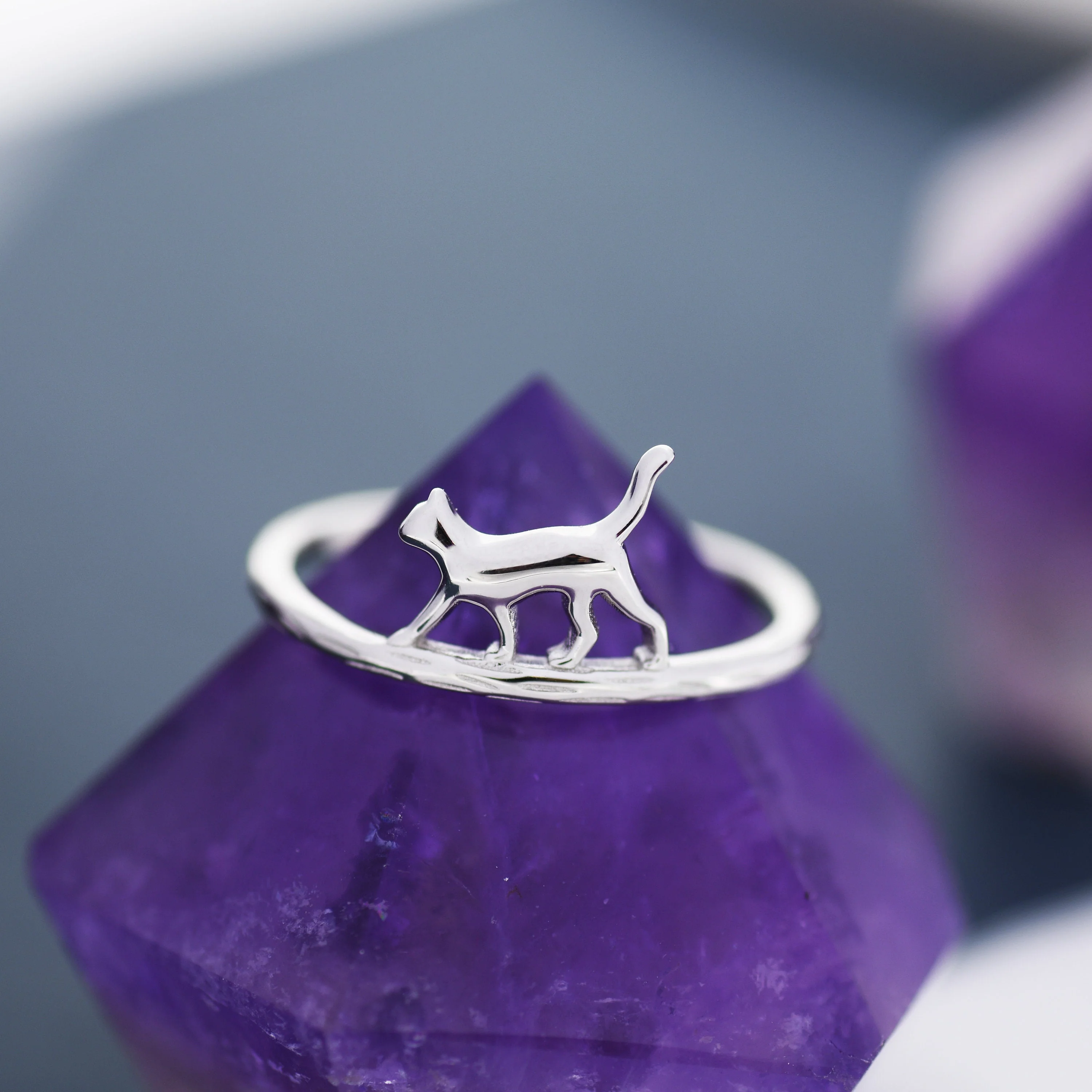 Cute Cat Ring in Sterling Silver, Cat Silhouette Ring, Two Finished Available, Kitty Cat Ring, Cat Lover Gift US 5 - 8, - Image 8