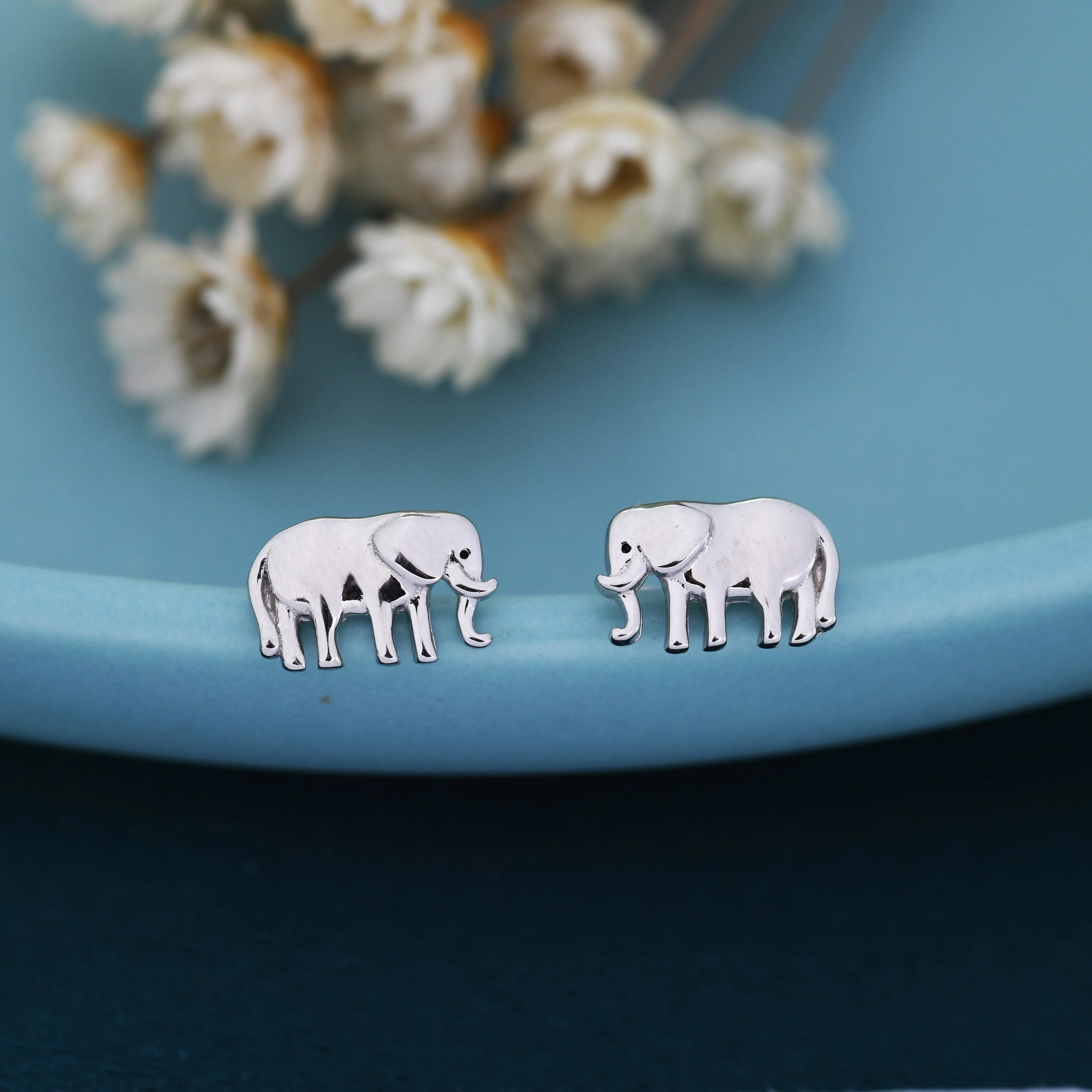Cute Elephant Stud Earrings in Sterling Silver, Cute Dainty Animal Stud - Image 2
