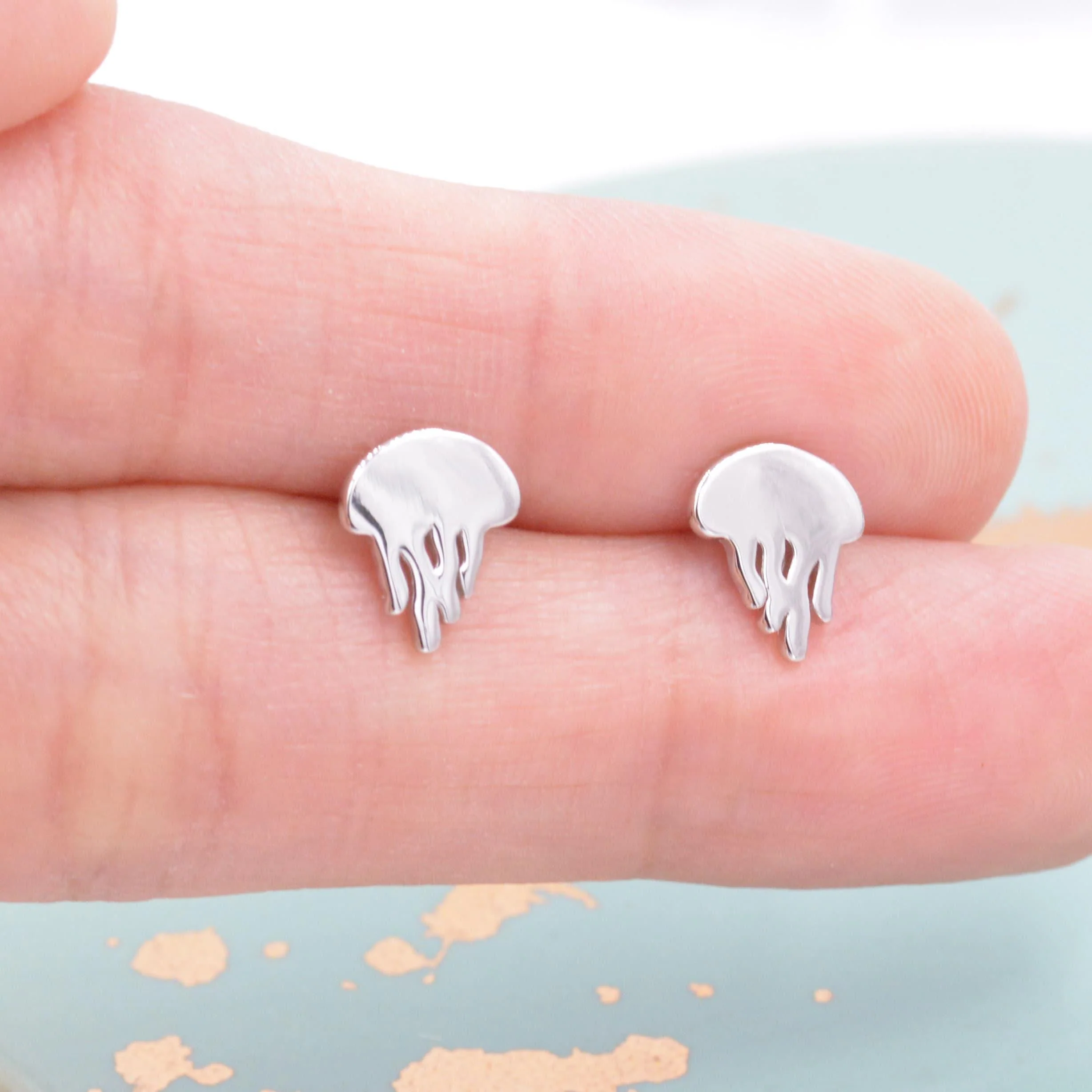 Cute Jellyfish Stud Earrings in Sterling Silver, Cute Dainty Animal Stud, Fish Earrings, Ocean Theme Jewellery - Image 2