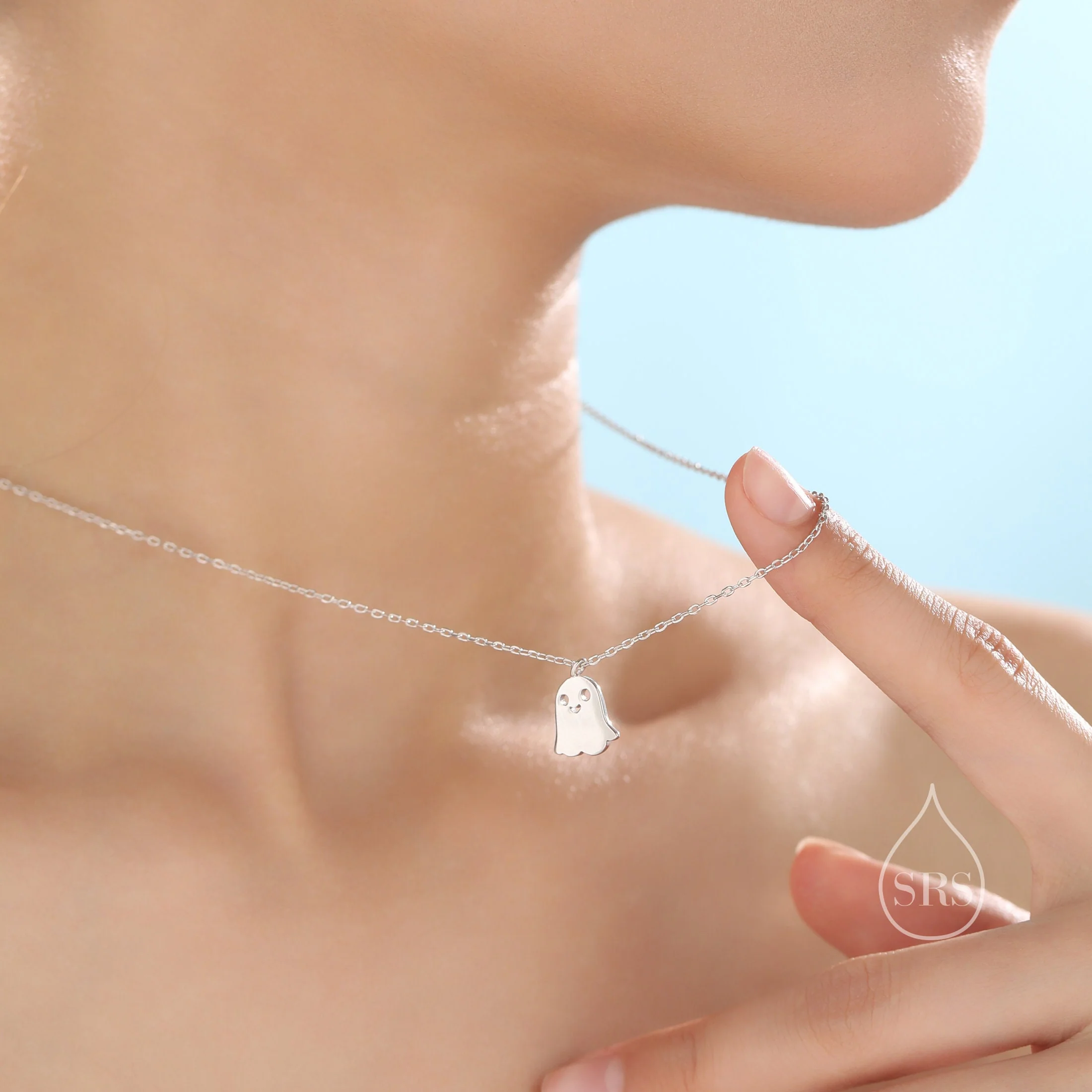 Cute Little Ghost Pendant Necklace in Sterling Silver, Silver or Gold or Rose Gold, Ghost Necklace in Silver - Image 4