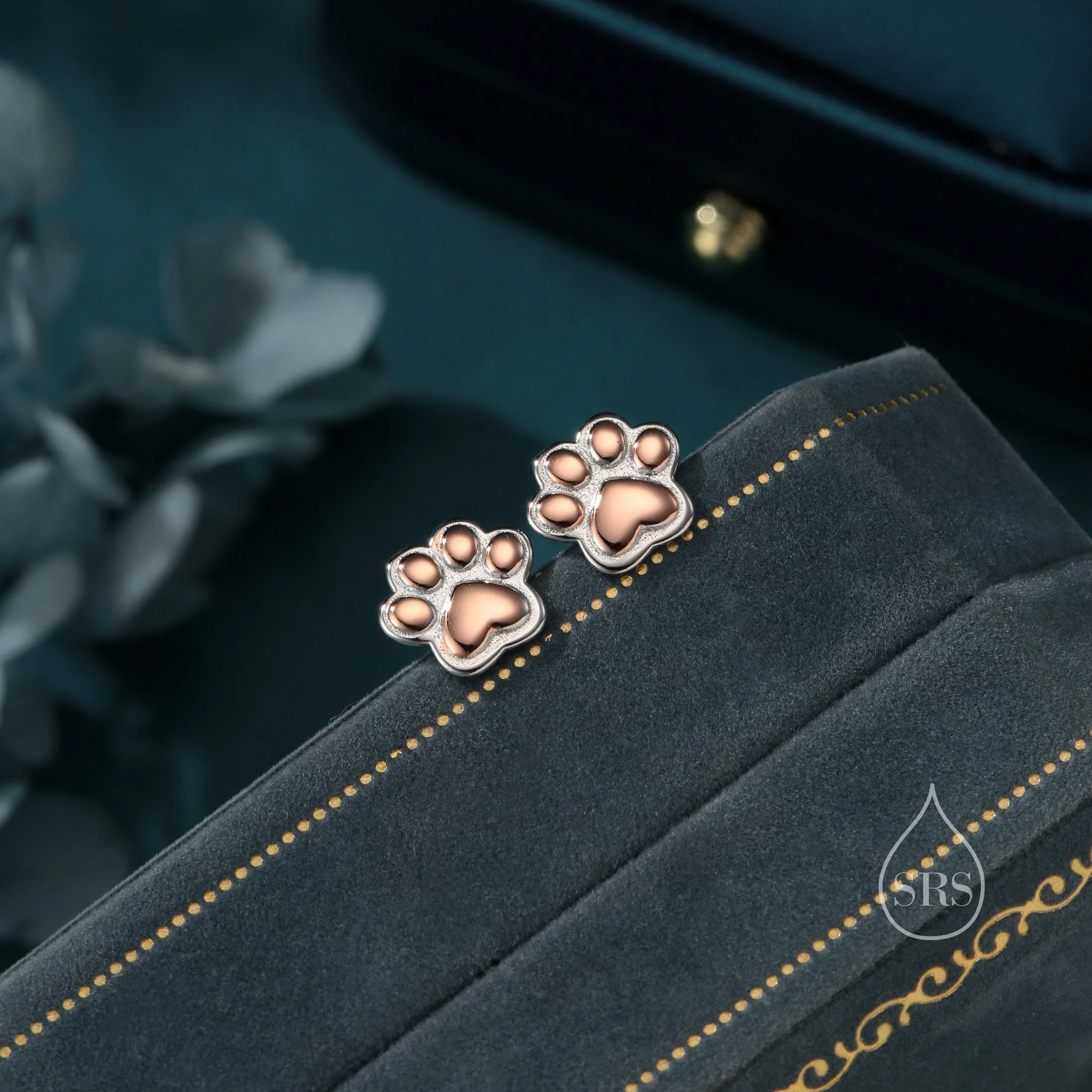 Cute Paw Print Stud Earrings in Sterling Silver - Dog Paw, Cat Paw Stud Earrings - Two Tone Finish - Pet Lover - Cute,  Fun, Whimsical - Image 3