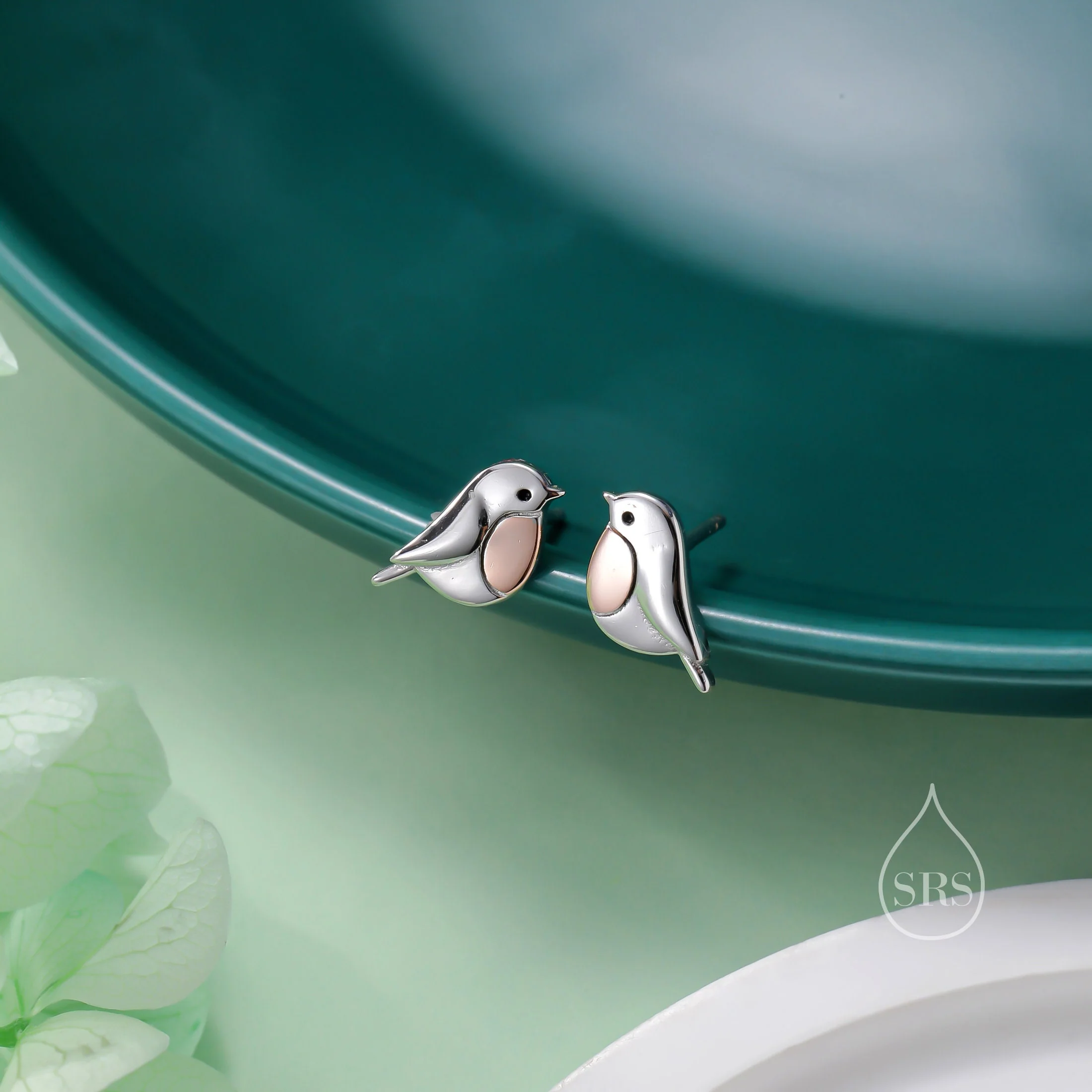 Cute Robin Bird Stud Earrings in Sterling Silver, Partial Rose Gold Coating, British Garden Bird Earrings, Nature Inspired Animal Earrings - Image 5