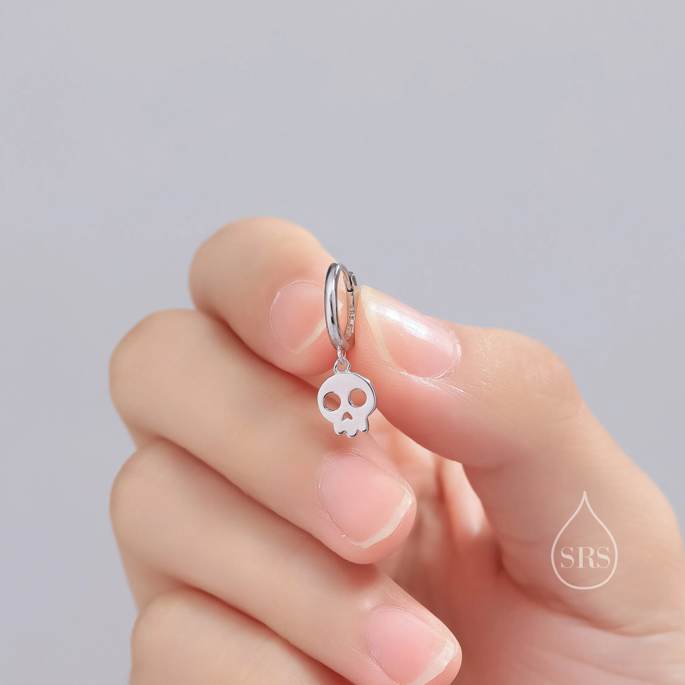 Cute Skull Huggie Hoop Earrings in Sterling Silver, Silver, Gold or Rose Gold, Silver Skull Hoops Earrings, Skull Earrings - Image 4