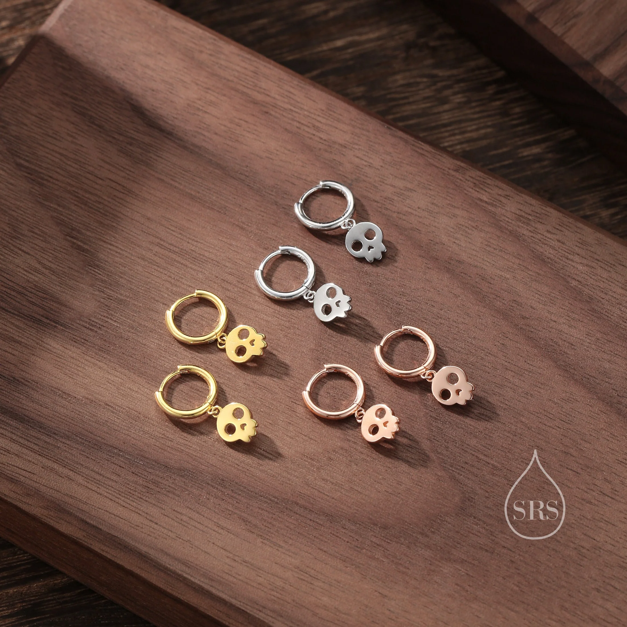 Cute Skull Huggie Hoop Earrings in Sterling Silver, Silver, Gold or Rose Gold, Silver Skull Hoops Earrings, Skull Earrings - Image 5