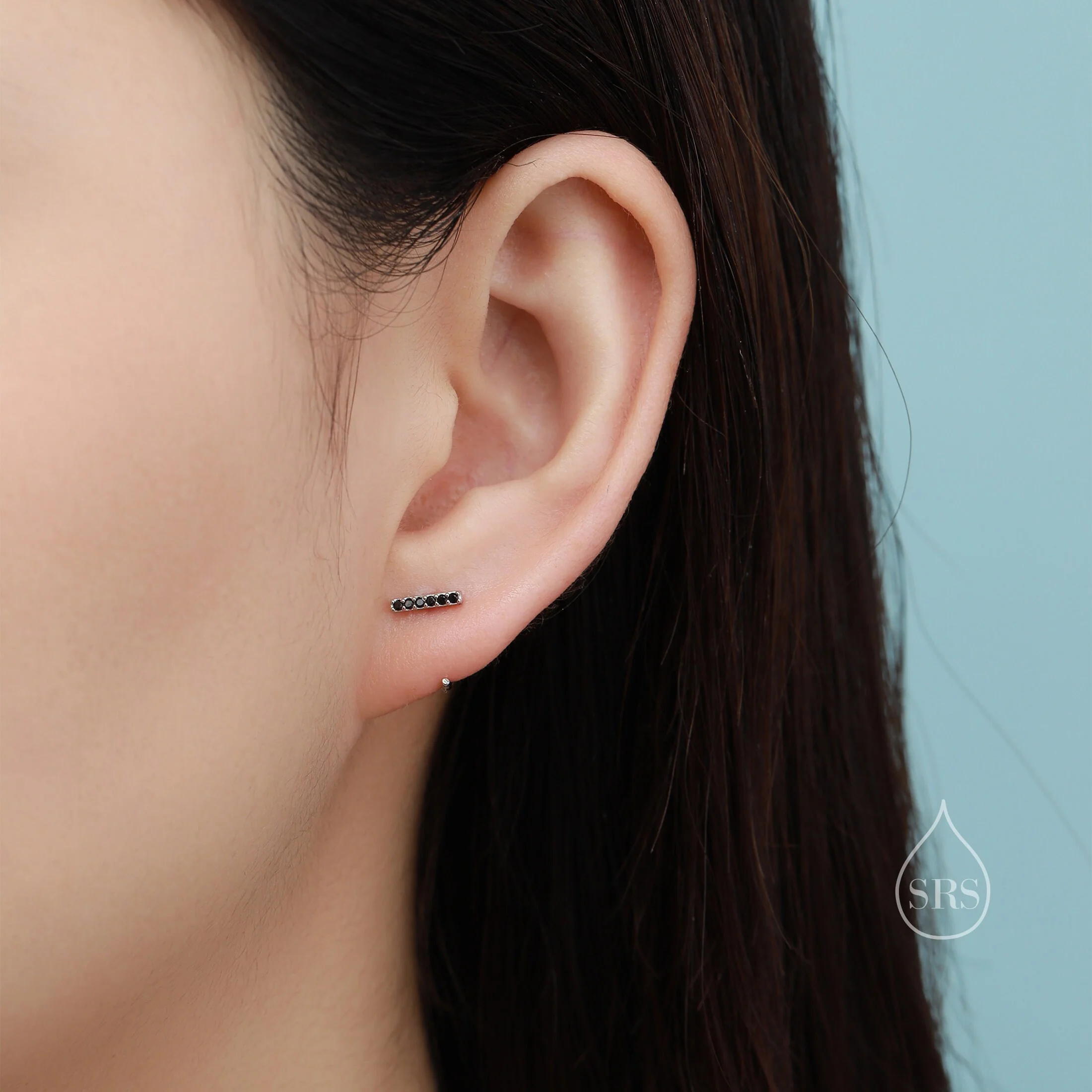 CZ Bar Huggie Hoop Earrings in Sterling Silver, Silver or Gold, Black or Clear CZ, Half Hoop, Open Hoop, Pull Through - Image 7