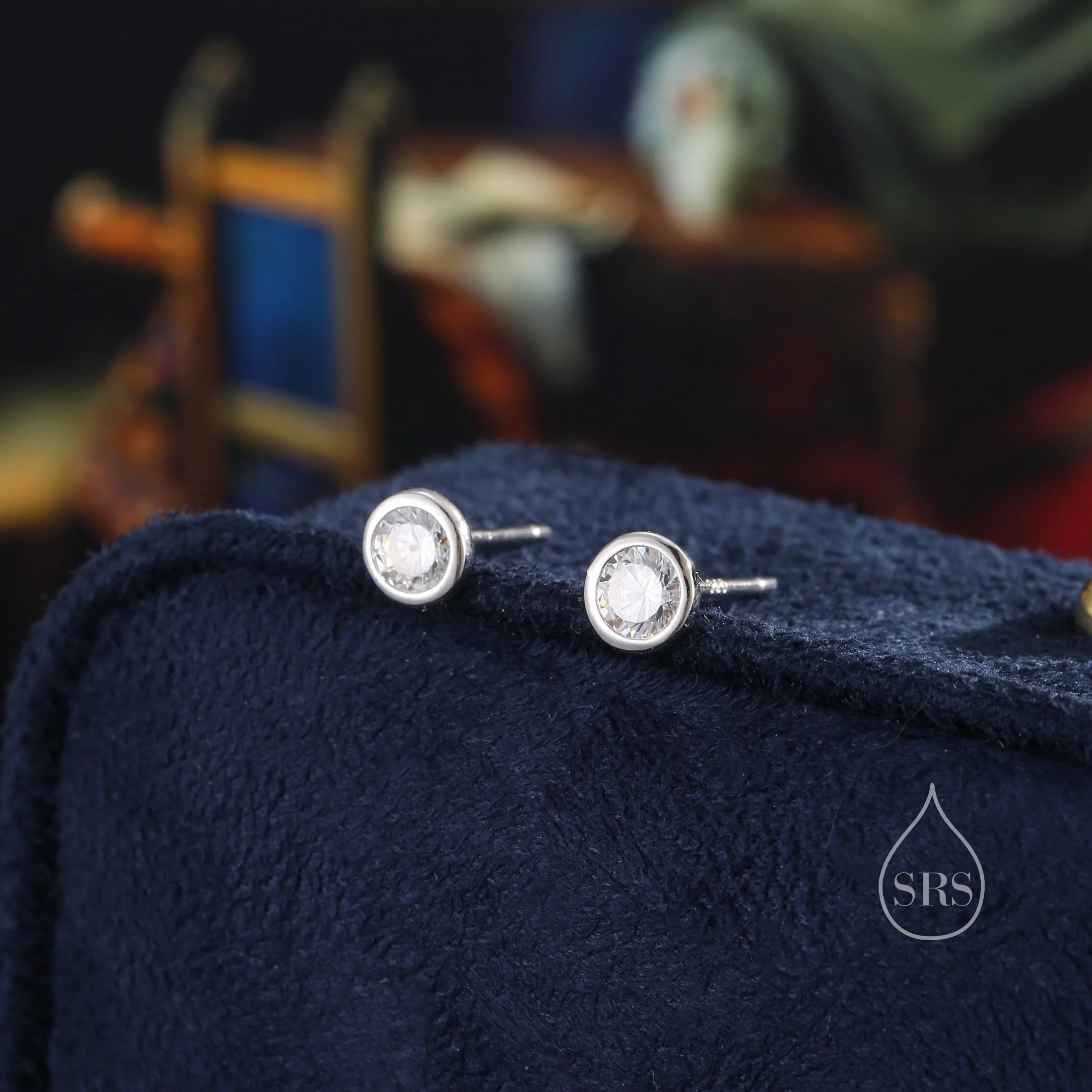 CZ Bezel Stud Earrings in Sterling Silver, Available in 3mm, 4mm, 5mm, Brilliant Cut CZ Earrings, Minimal CZ Stud - Image 7
