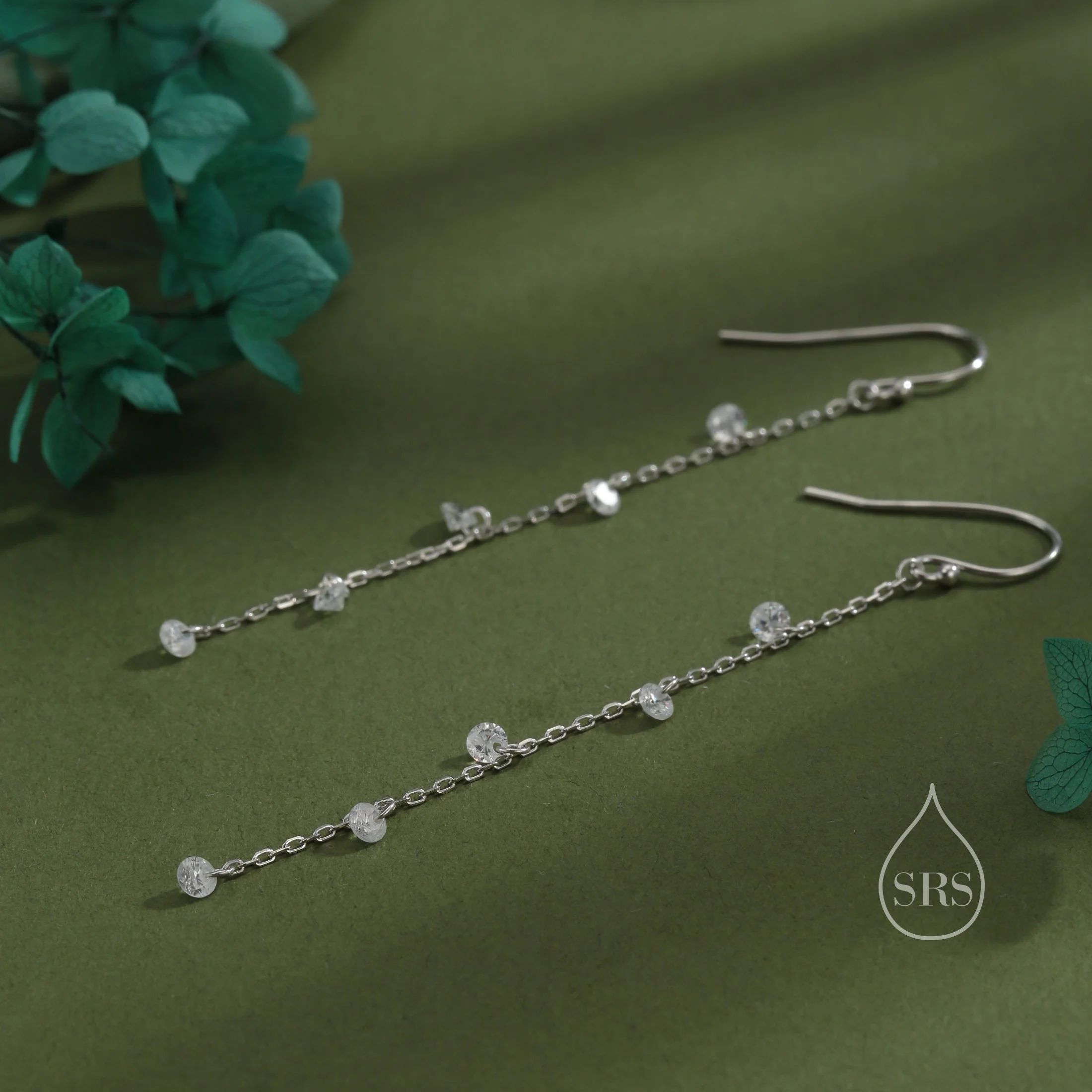 CZ Cascade Drop Hook Earrings in Sterling Silver, Silver or Gold or Rose Gold, Geometric CZ Dangle Drop Earrings, CZ Long Drop Earrings - Image 7