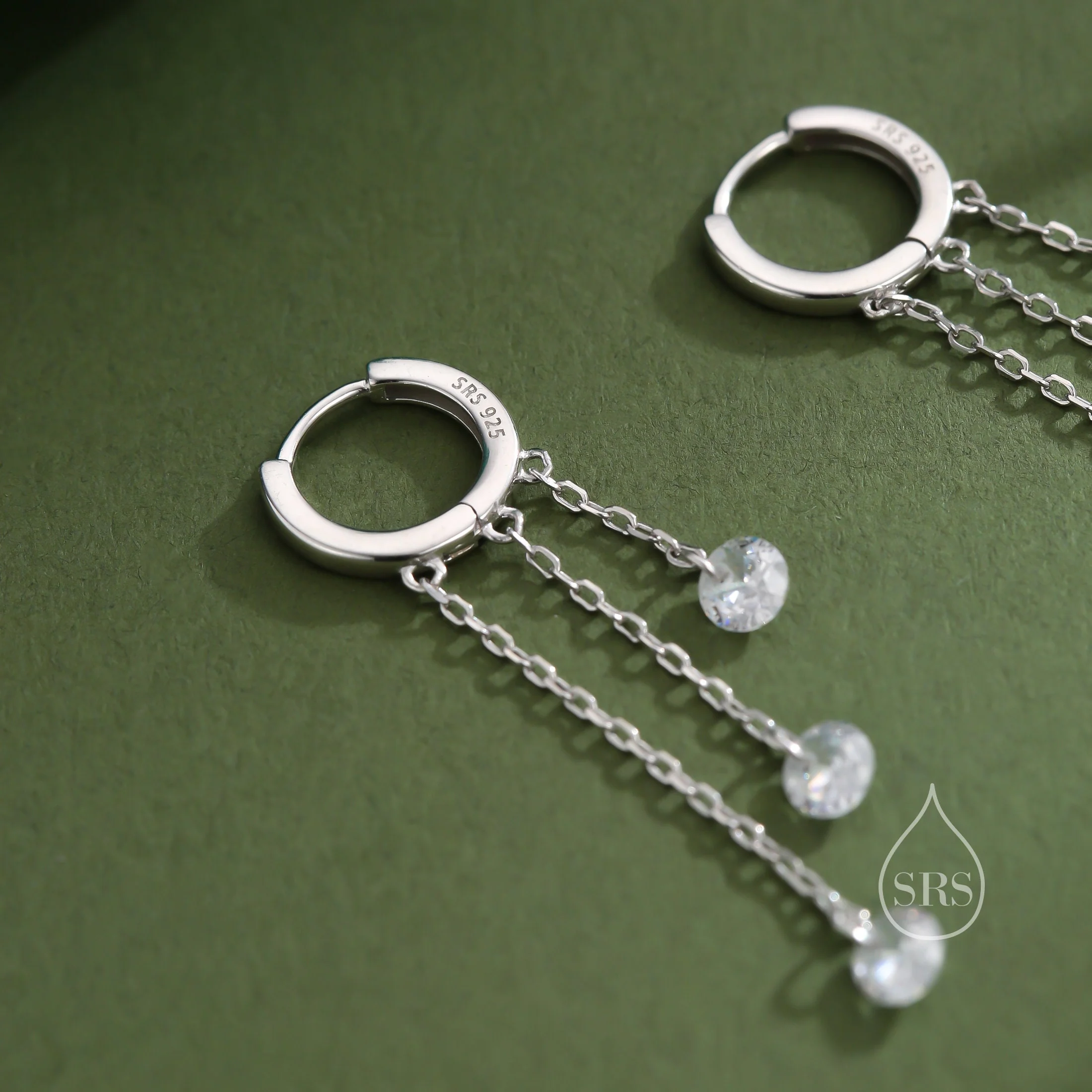 CZ Cascade Huggie Hoop Earrings in Sterling Silver, Silver or Gold, Geometric CZ Dangle Hoop Earrings, CZ Hoop Earrings - Image 7