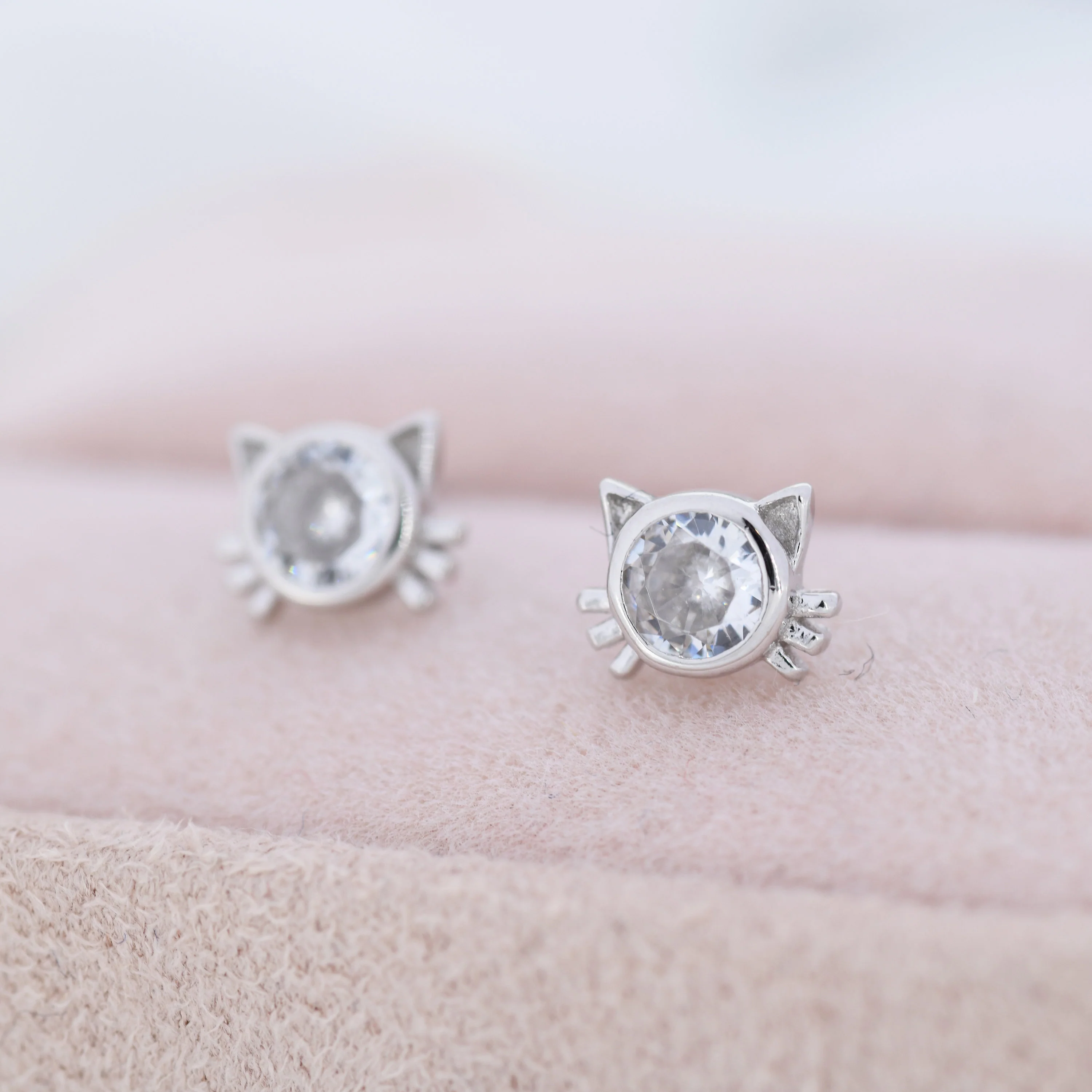 CZ Cat Stud Earrings in Sterling Silver, Silver or Gold, Cat Lover Earrings, Minimalist Cat Earrings, Nature Inspired Animal Earrings - Image 6