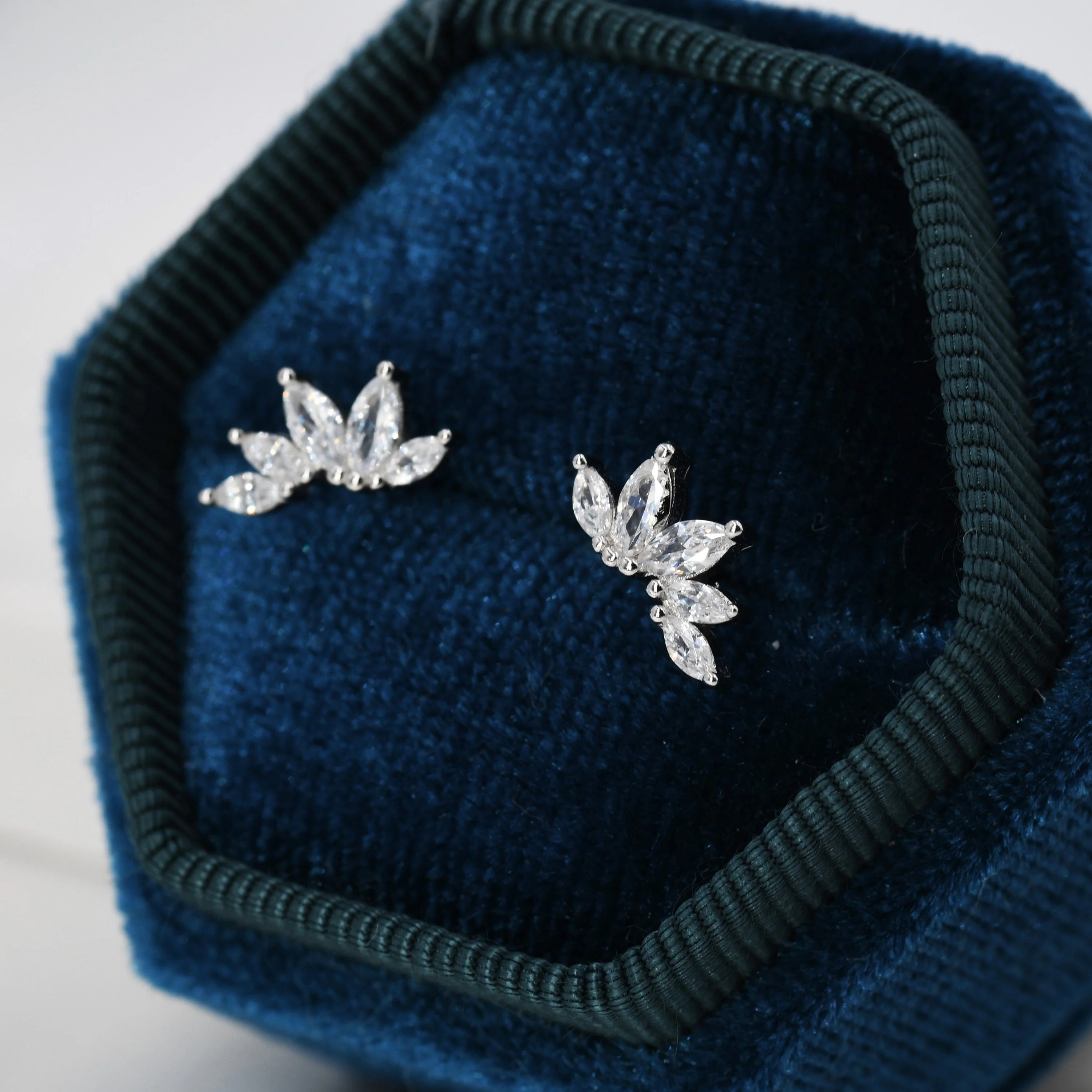 CZ Cluster Stud Earrings in Sterling Silver, Silver or Gold, Dainty Marquise Crystal Mini Crawler Earrings, Bridesmaid's Jewellery - Image 3