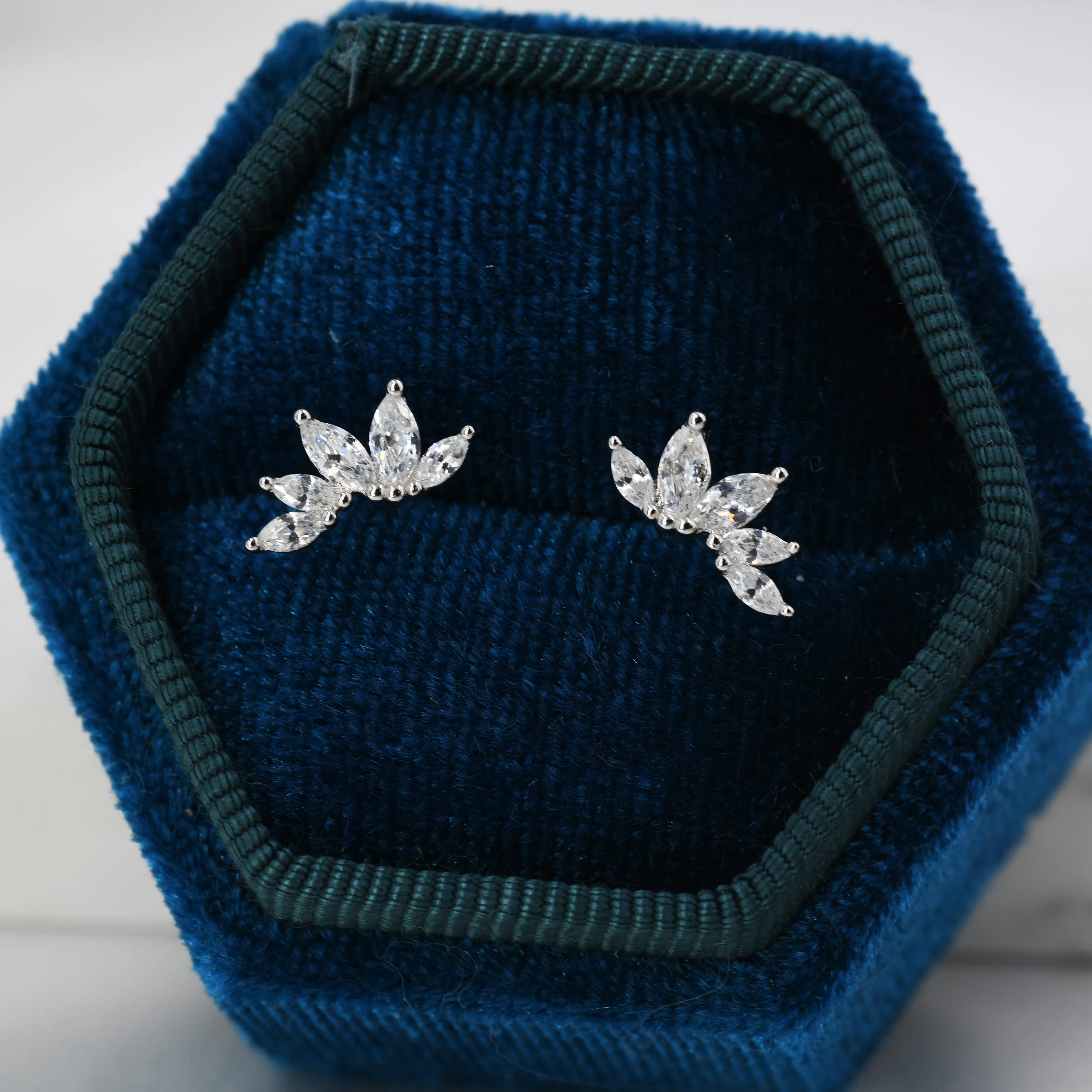 CZ Cluster Stud Earrings in Sterling Silver, Silver or Gold, Dainty Marquise Crystal Mini Crawler Earrings, Bridesmaid's Jewellery - Image 4