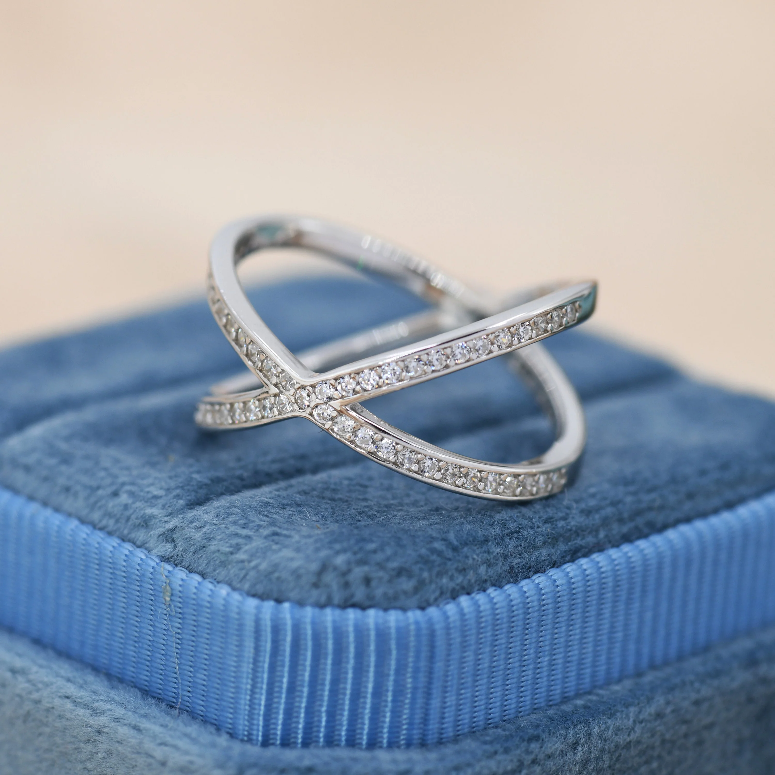 CZ Cross Ring in Sterling Silver Cross Ring, X Ring, Crossover Ring, Geometric and Minimalist Ring, Size US 5 - 8 - Image 4