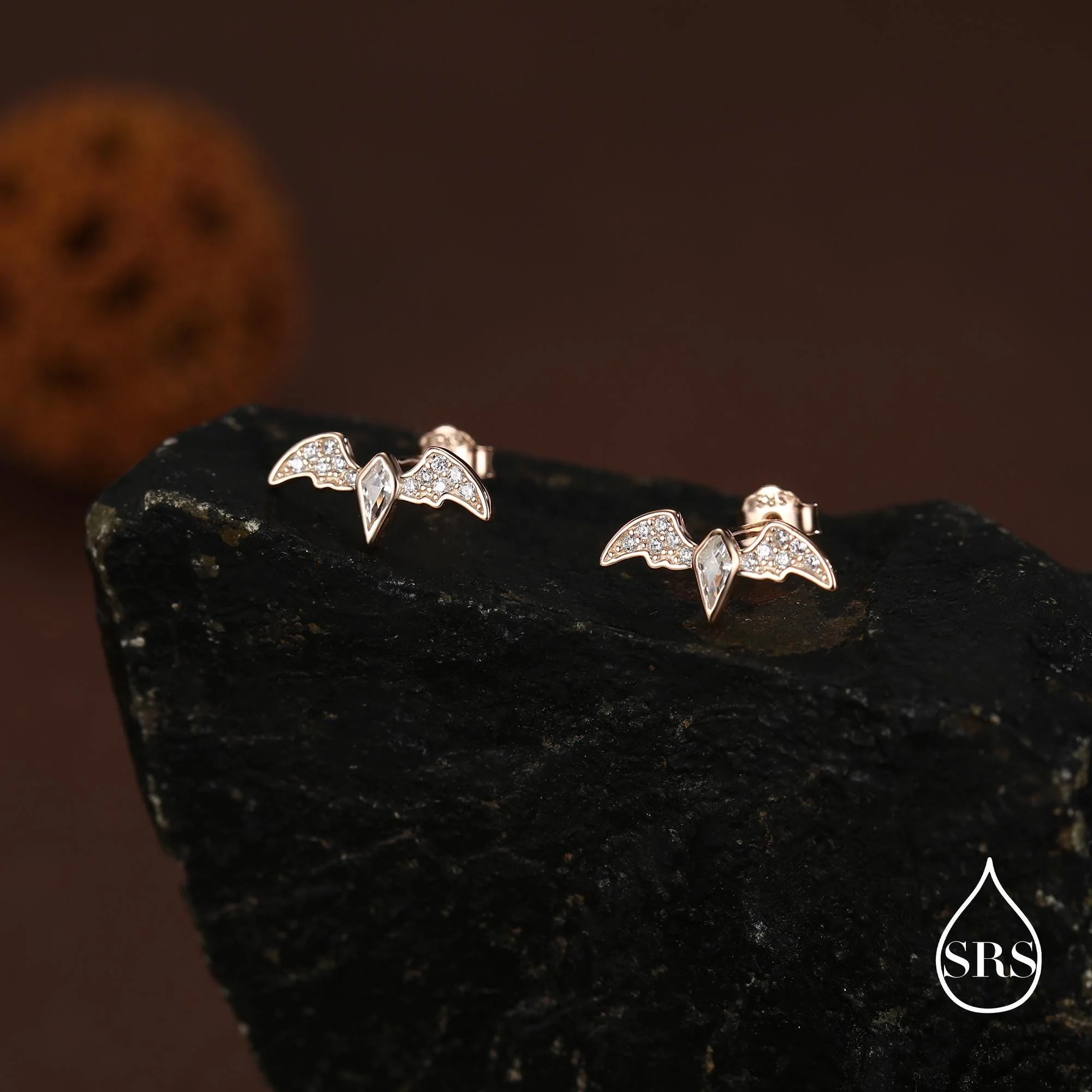 CZ Crystal Bat Stud Earrings in Sterling Silver, Silver or Gold, Rhombus Bat Earrings, Stacking Earrings, Animal Earrings - Image 6