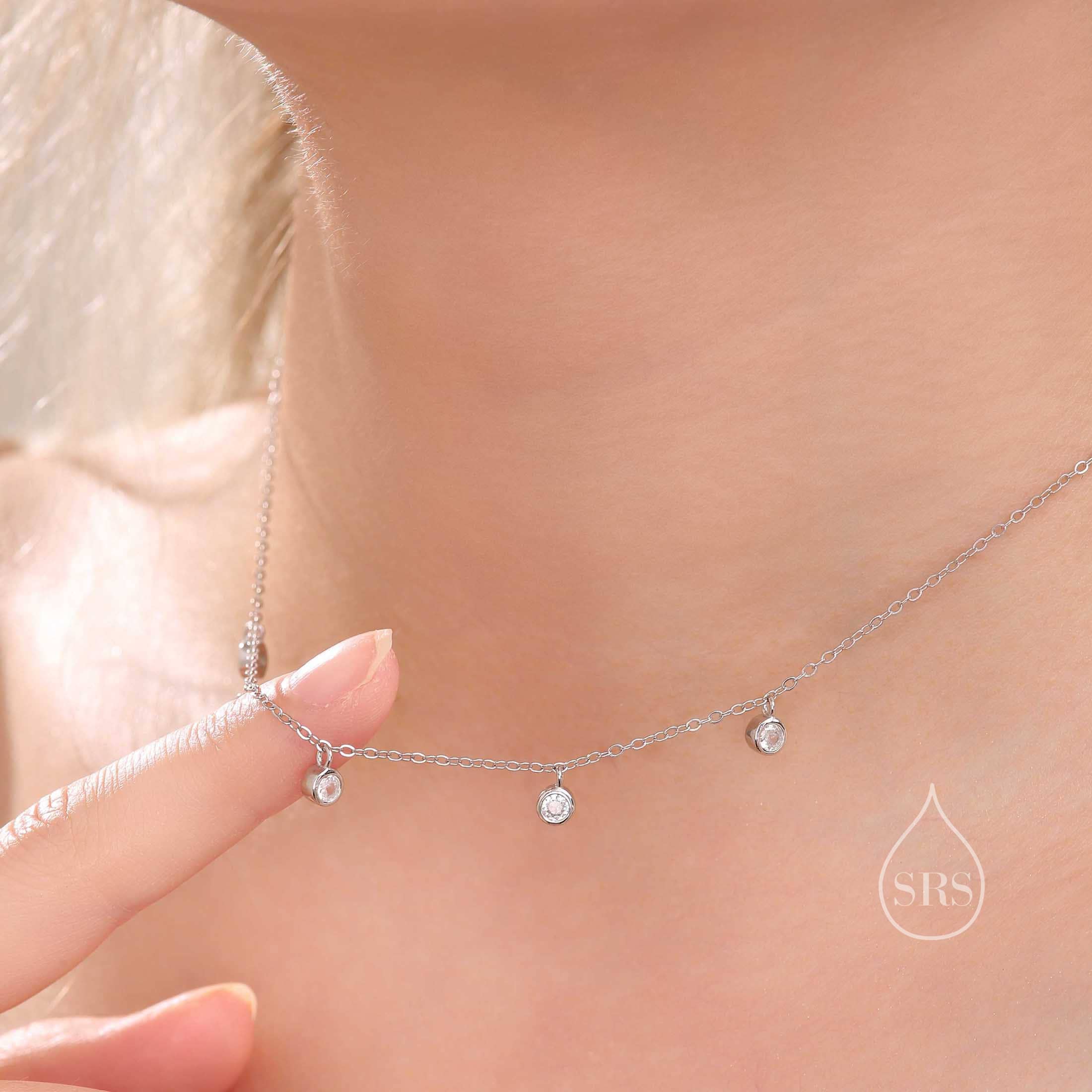 CZ Crystal Charm Necklace in Sterling Silver, Silver or Gold, Satellite Crystal Necklace, Solid Silver Necklace - Image 2