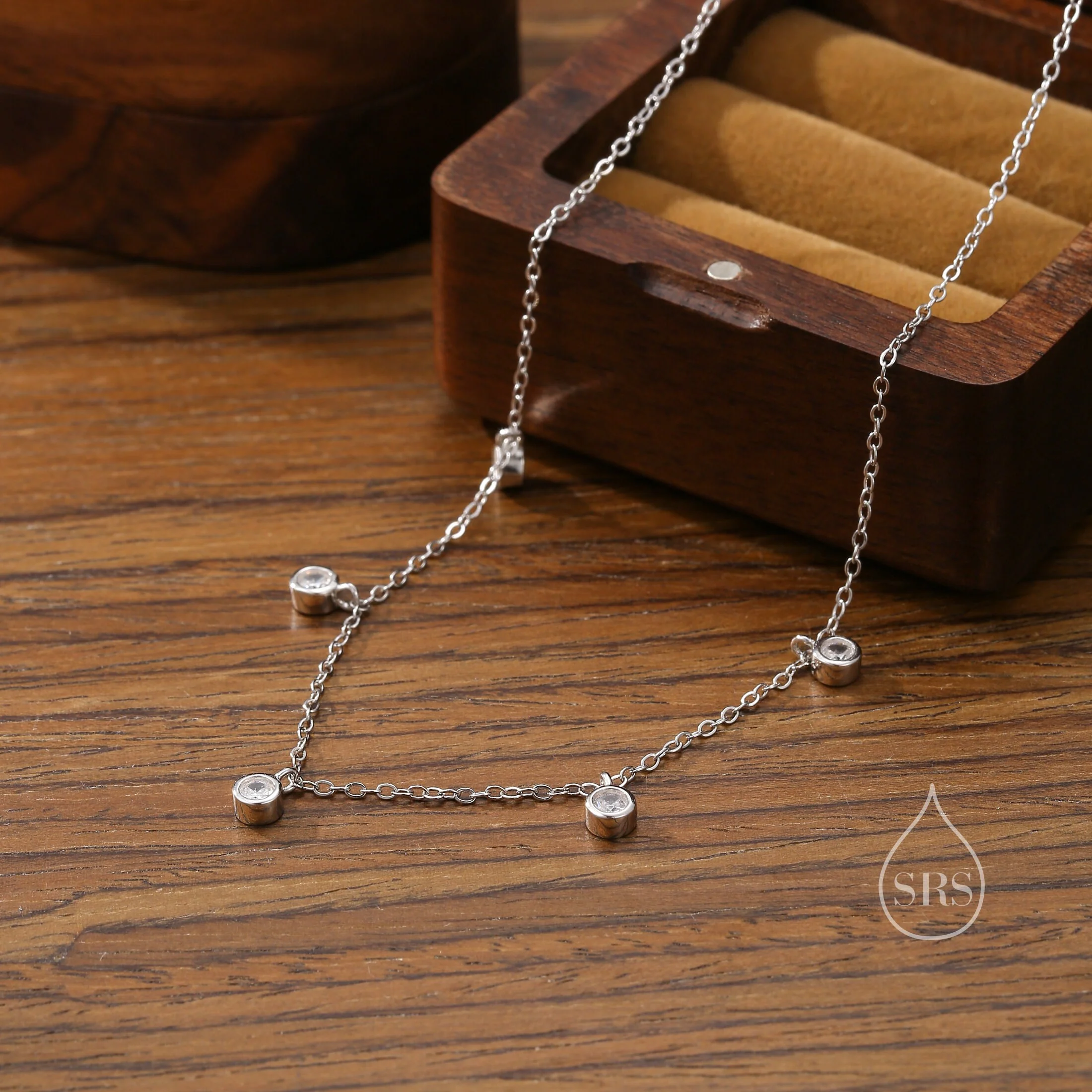 CZ Crystal Charm Necklace in Sterling Silver, Silver or Gold, Satellite Crystal Necklace, Solid Silver Necklace - Image 3