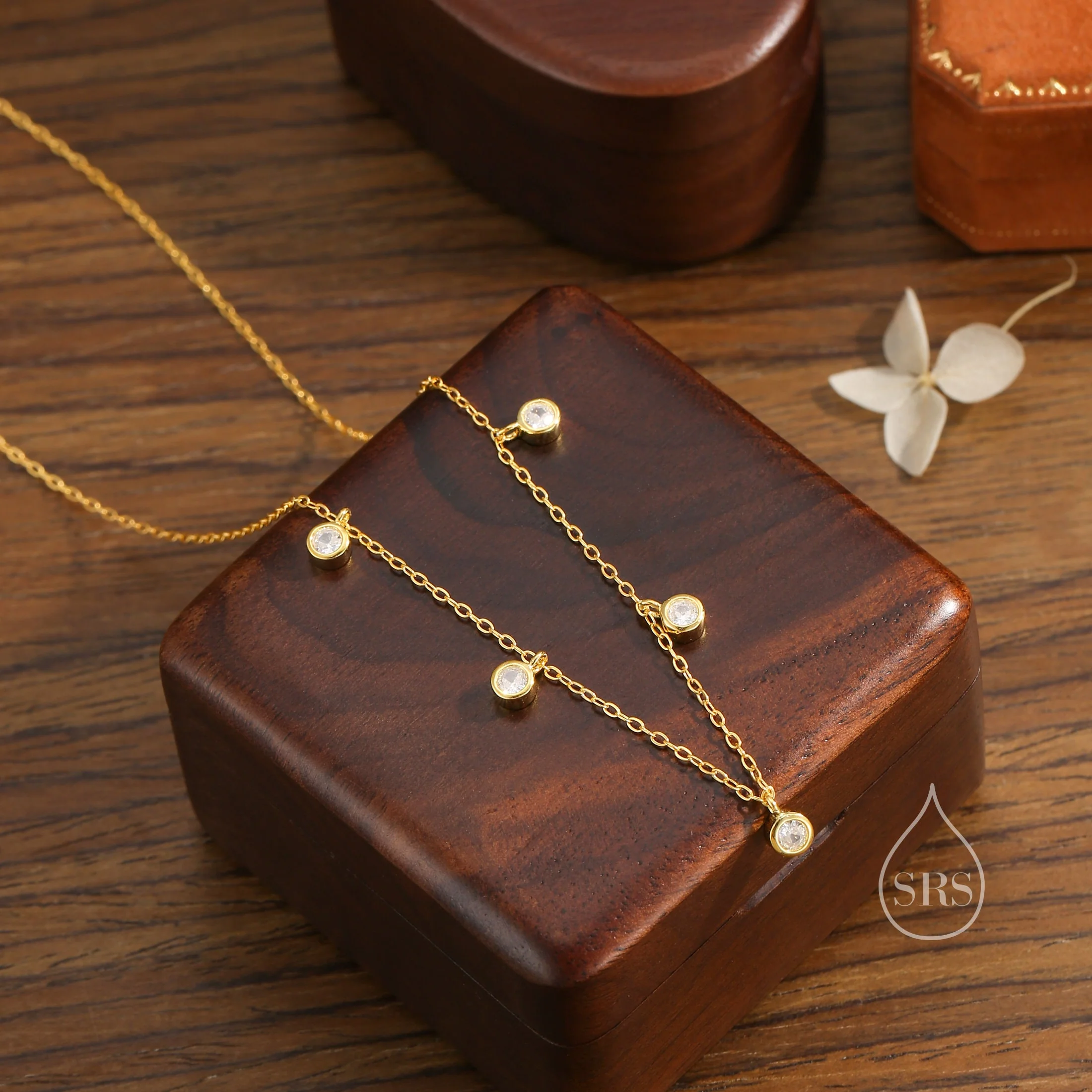 CZ Crystal Charm Necklace in Sterling Silver, Silver or Gold, Satellite Crystal Necklace, Solid Silver Necklace - Image 4