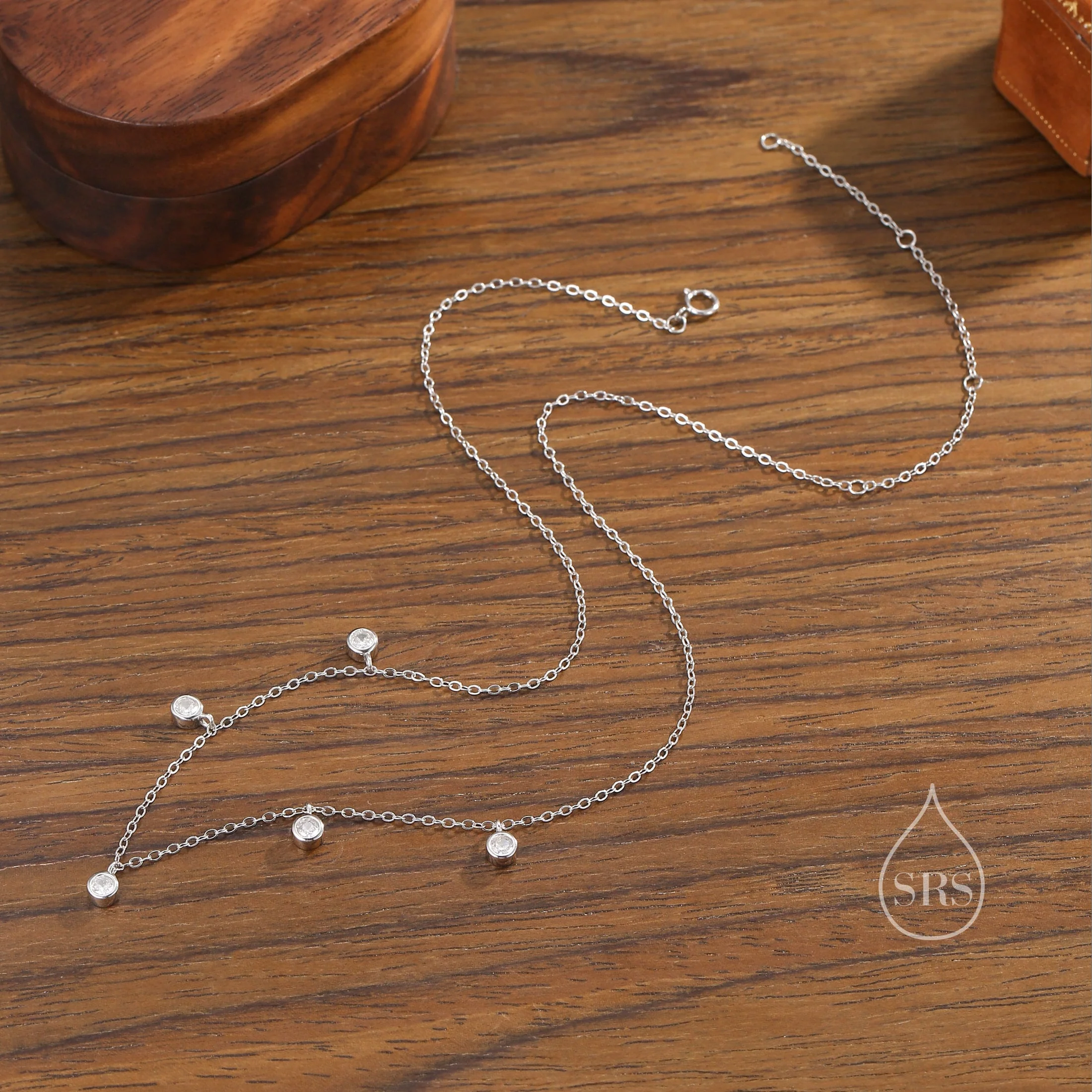 CZ Crystal Charm Necklace in Sterling Silver, Silver or Gold, Satellite Crystal Necklace, Solid Silver Necklace - Image 5