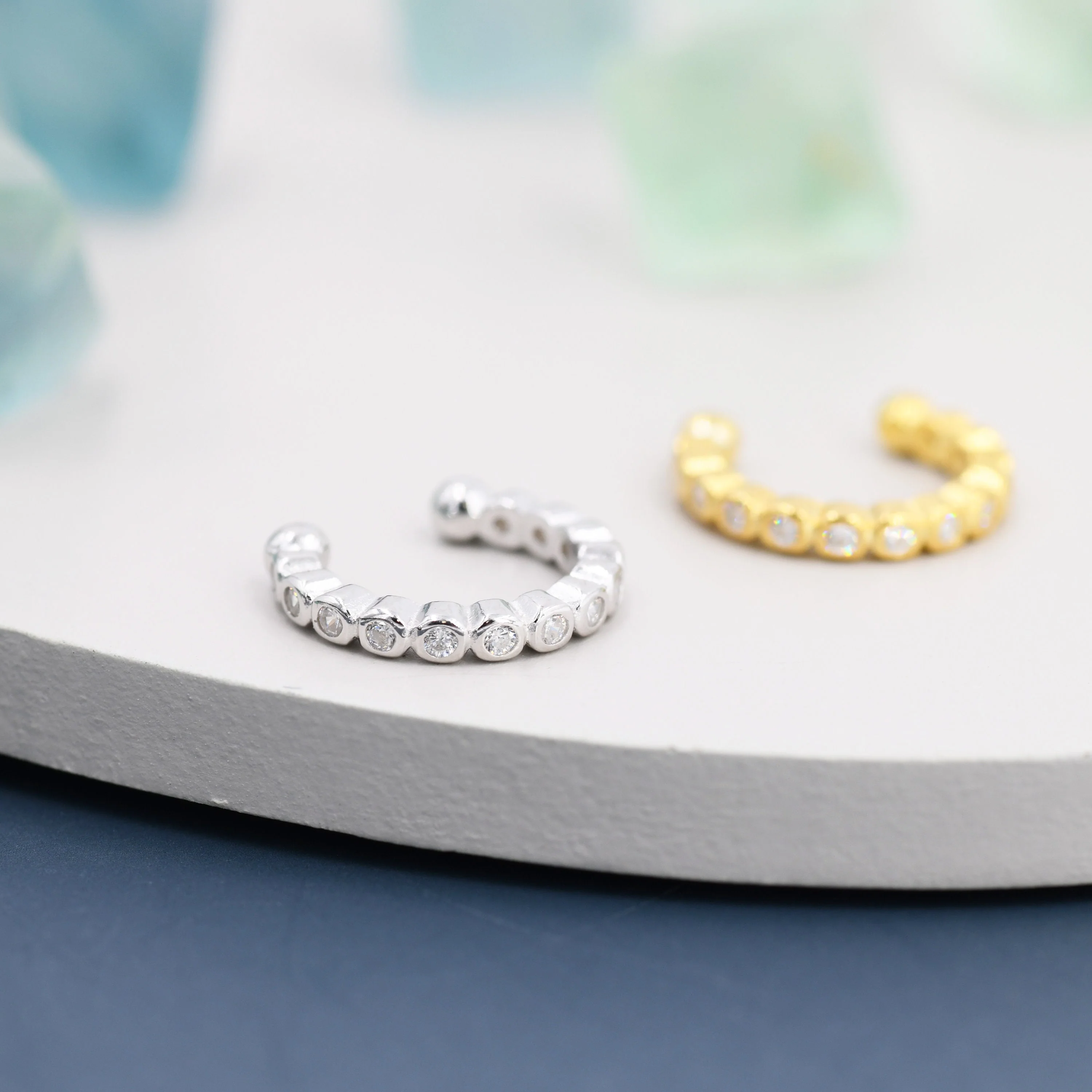 CZ Crystal Dotted Ear Cuff in Sterling Silver, Silver or Gold, Simple Piercing Free Earrings, Minimalist Ear Cuff, CZ Ear Cuff - Image 7