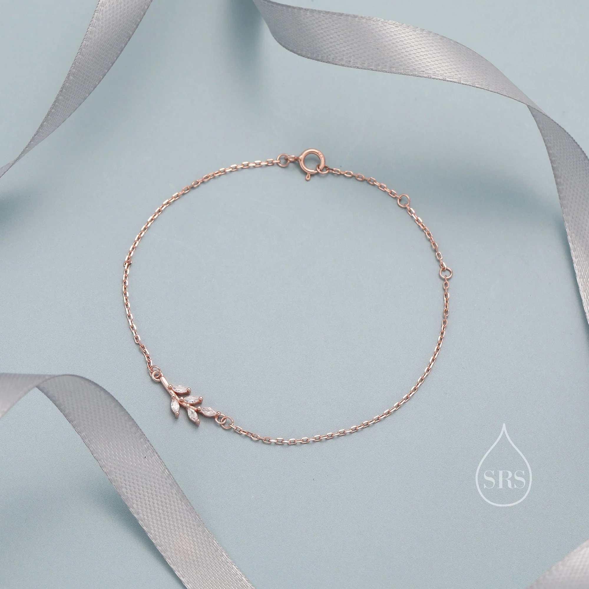 CZ Crystal Leaf Bracelet in Sterling Silver, Silver or Gold or Rose gold, Olive Leaf Bracelet, Olive Brach