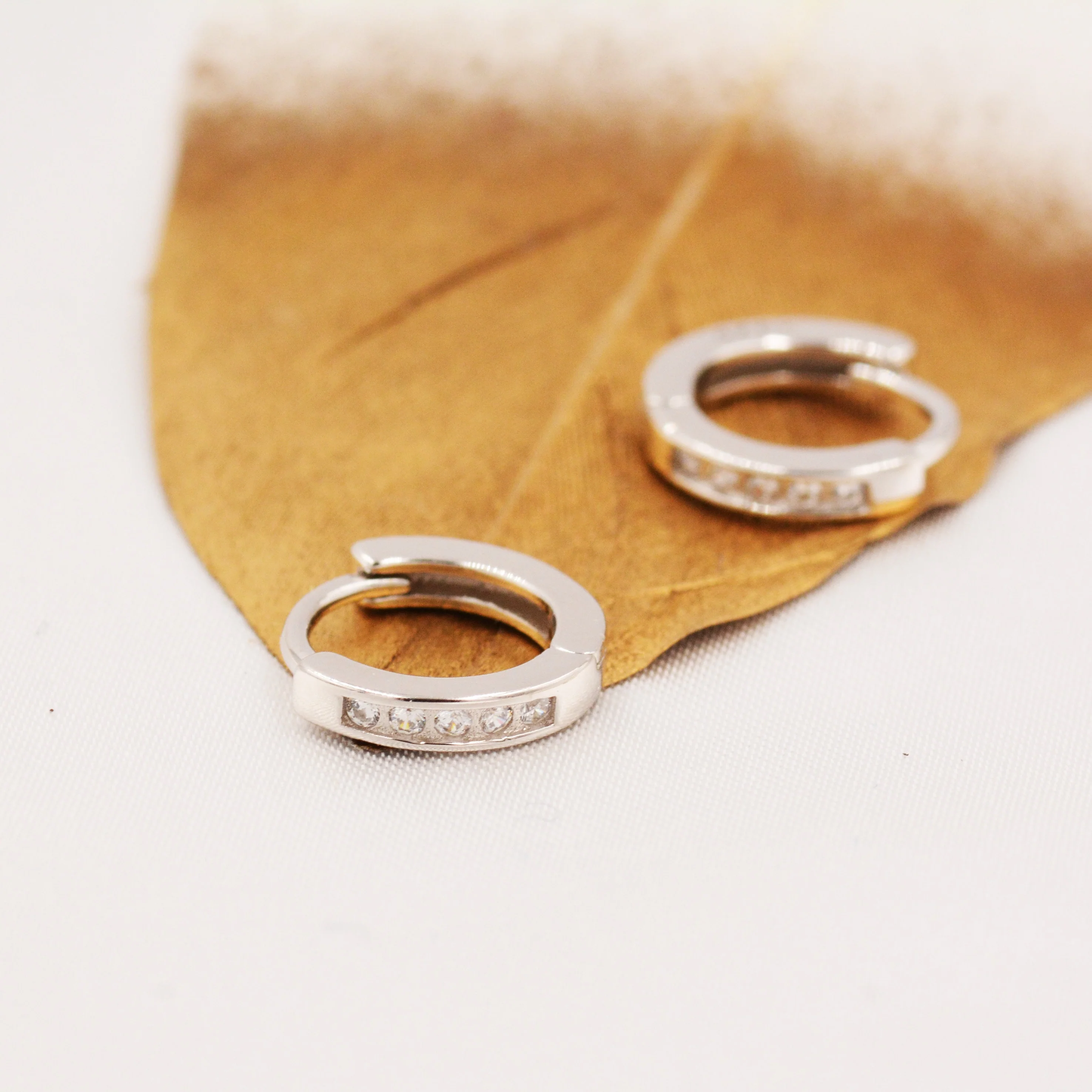 CZ Crystal Pave Huggie Hoops in Sterling Silver, 6mm and 8mm, Rose gold and Gold, Simple Crystal Hoops - Image 9