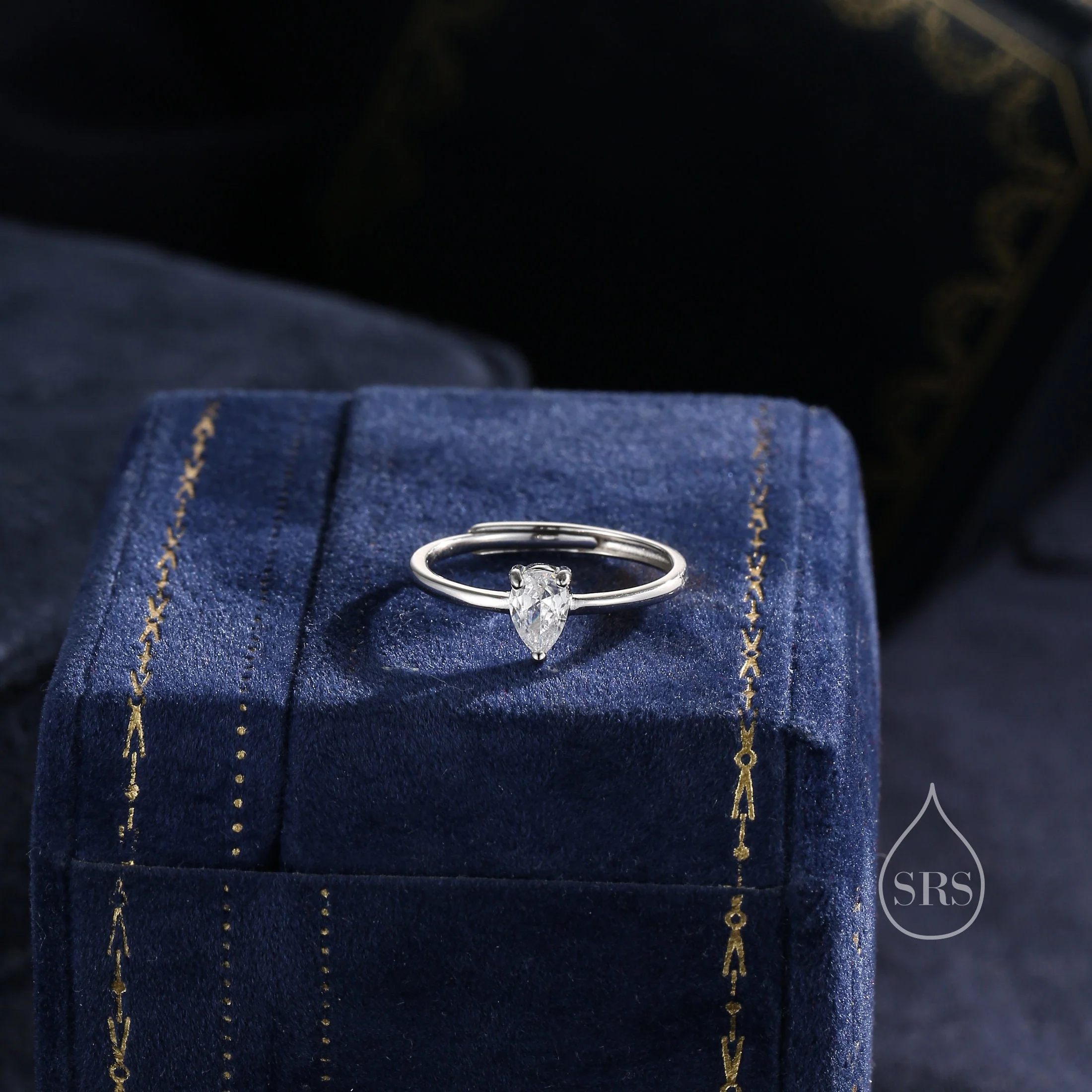 CZ Droplet Ring in Sterling Silver,  4x6mm, Prong Set Pear Cut, Adjustable Size, Pear Cut CZ Ring, Adjustable Ring - Image 6