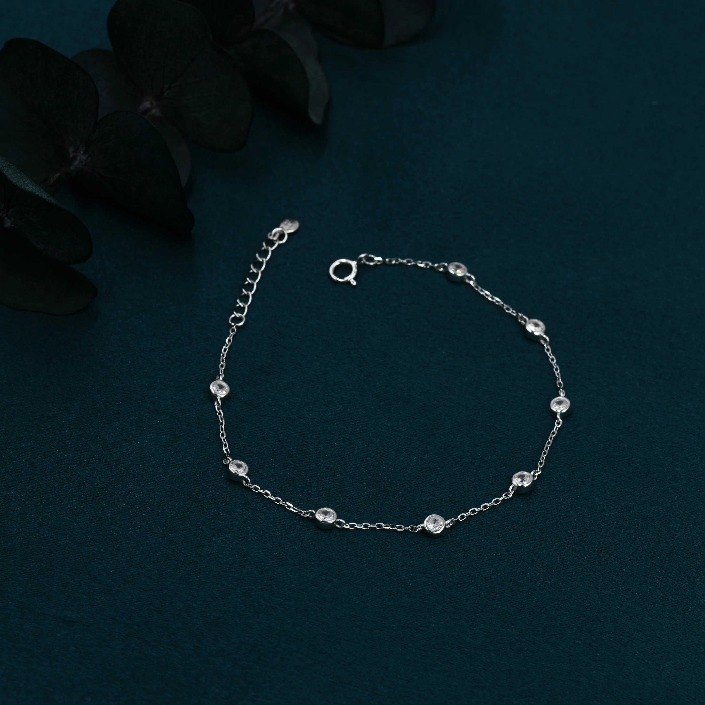 CZ Floating Bracelet or Anklet in Sterling Silver, Silver or Gold, Satellite Crystal Bracelet or Anklet, Solid Silver Motif Bracelet - Image 3