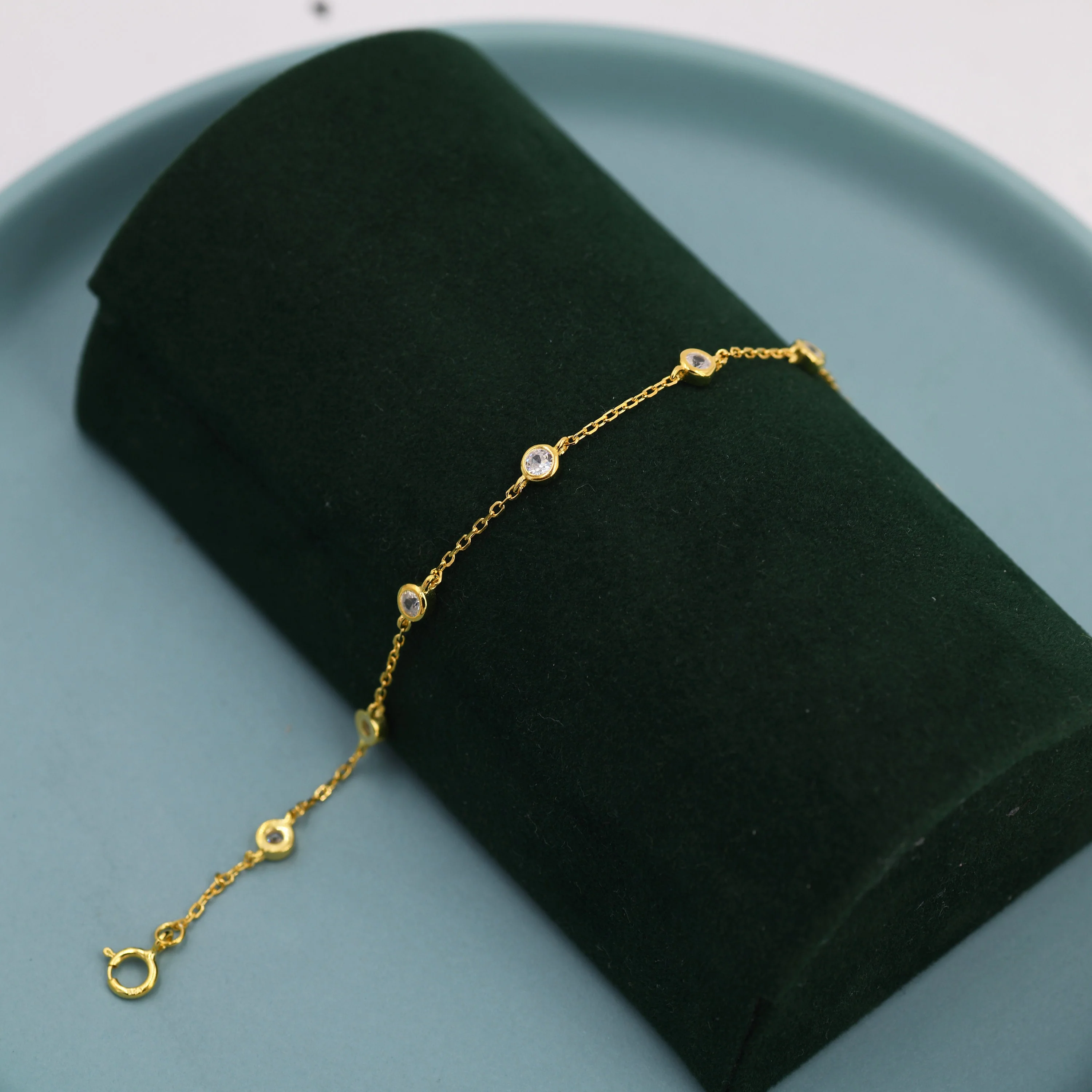 CZ Floating Bracelet or Anklet in Sterling Silver, Silver or Gold, Satellite Crystal Bracelet or Anklet, Solid Silver Motif Bracelet - Image 4