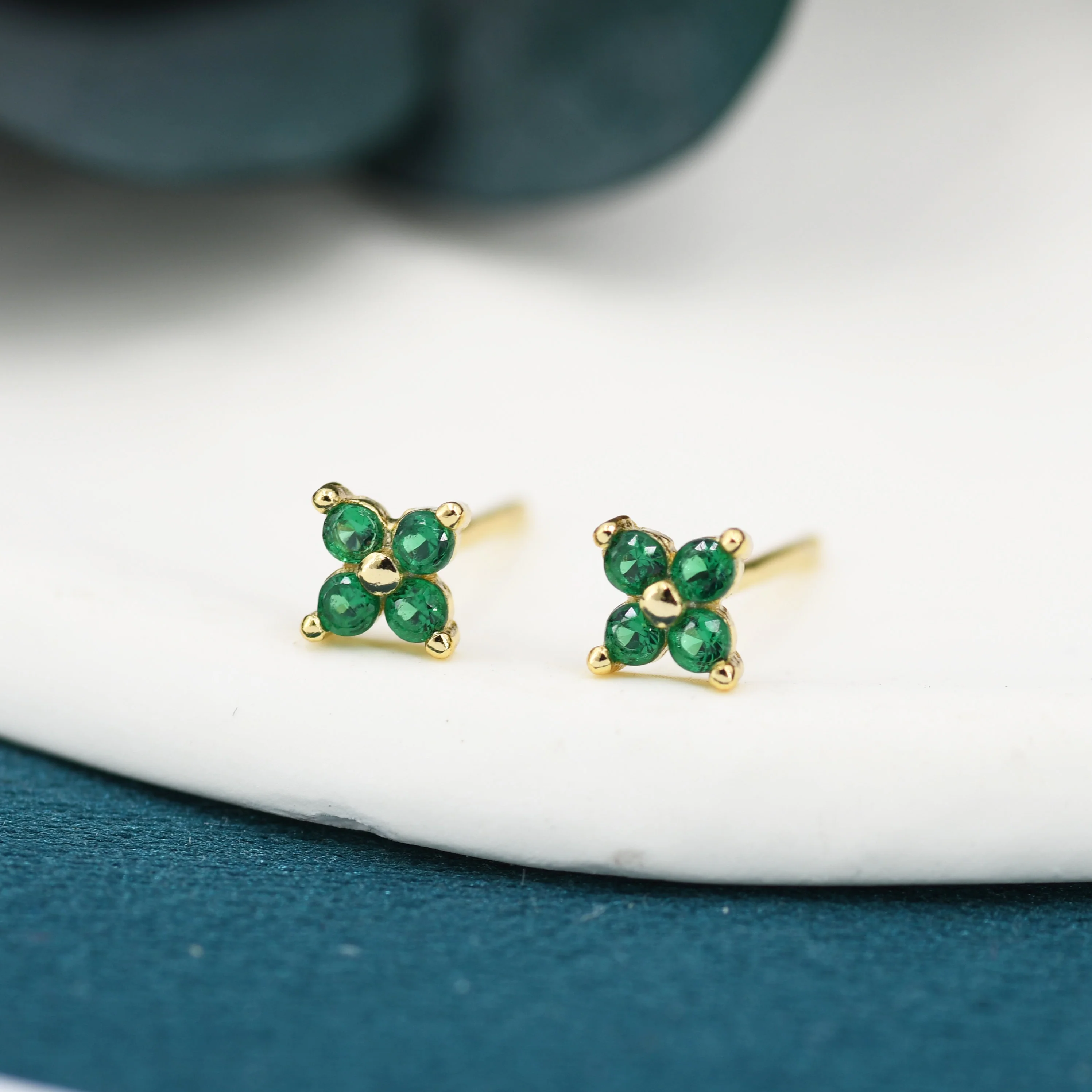 CZ Flower Stud Earrings in Sterling Silver, Crystal Flower Earrings, Amethyst, Ruby, Emerald and Black Diamond, Four Crystal Stud - Image 7
