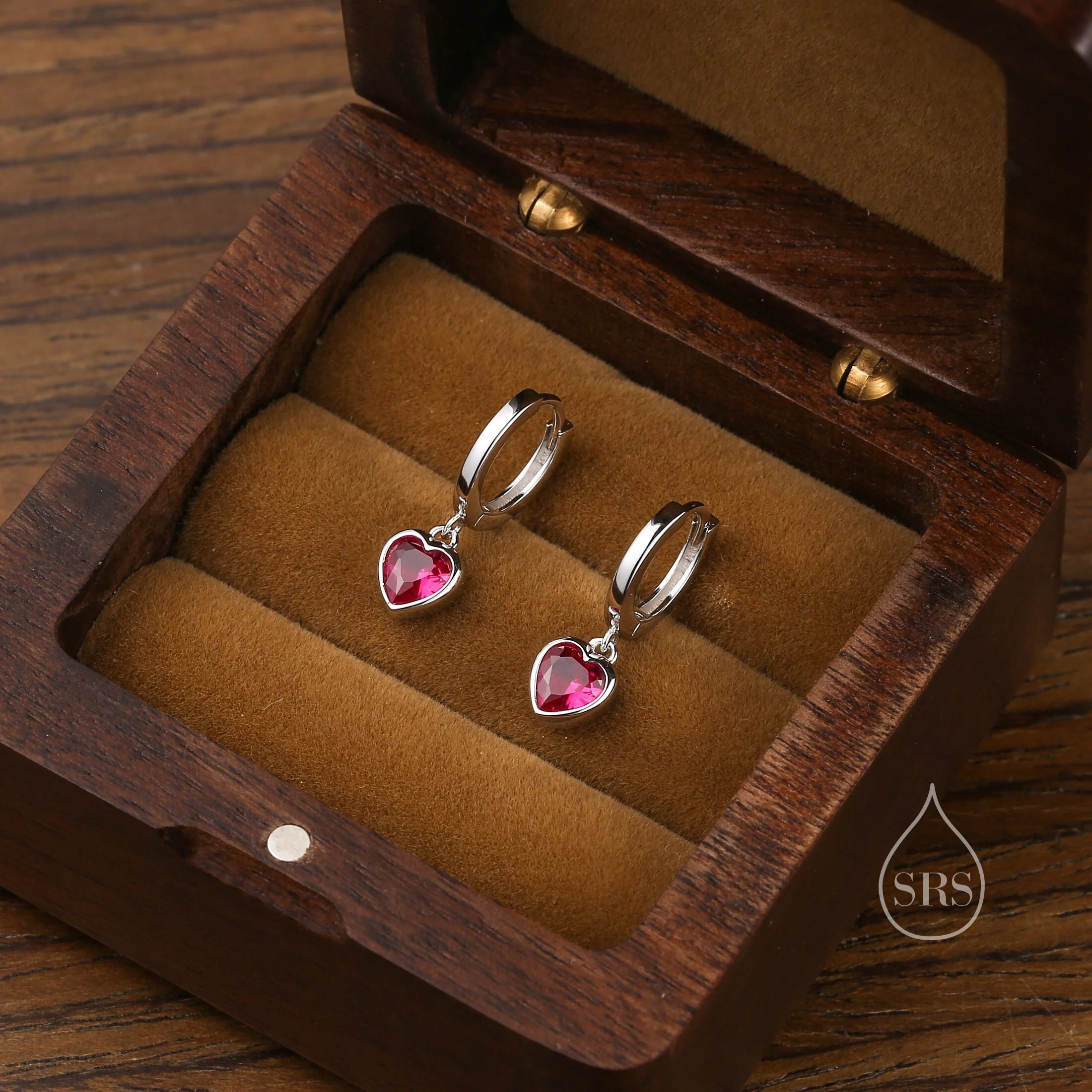 CZ Heart Huggie Hoop in Sterling Silver, Silver or Gold Hoops, 8mm Inner Diameter, Stacking Earrings, Birthstone Earrings - Image 5