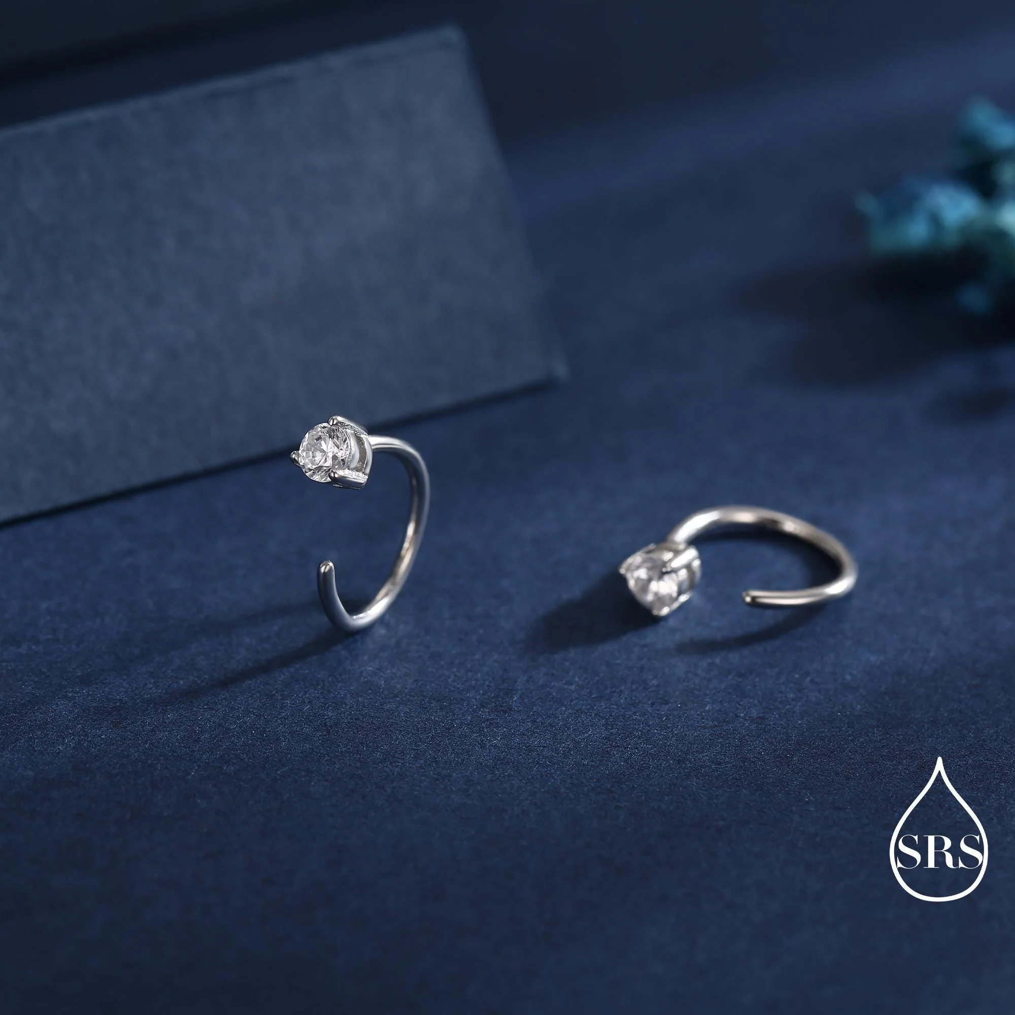CZ Huggie Hoop Threader Earrings in Sterling Silver, 3mm Three Prong, Gold or Silver, Half Hoop Earrings, Pull Through Open Hoops - Image 4
