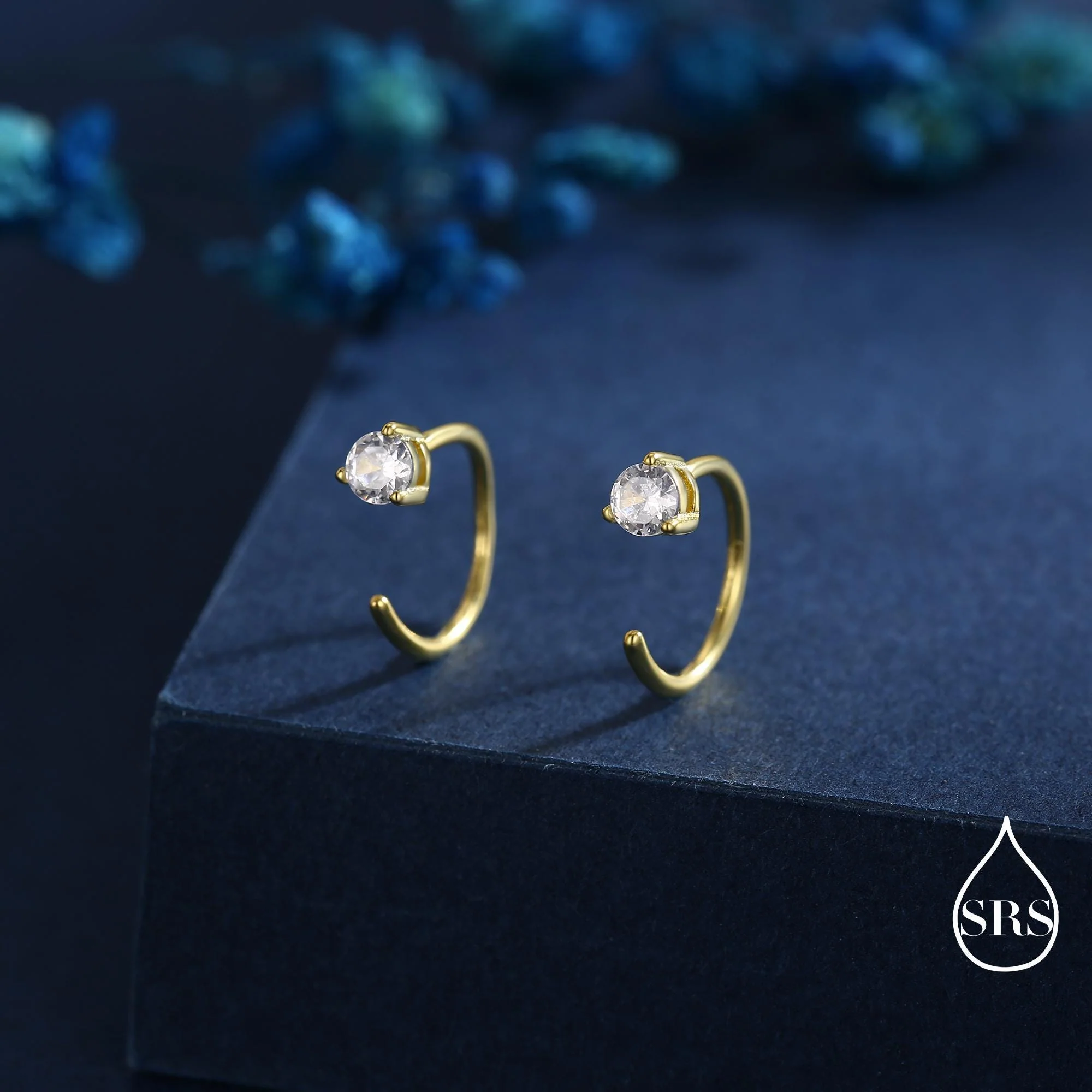 CZ Huggie Hoop Threader Earrings in Sterling Silver, 3mm Three Prong, Gold or Silver, Half Hoop Earrings, Pull Through Open Hoops - Image 7