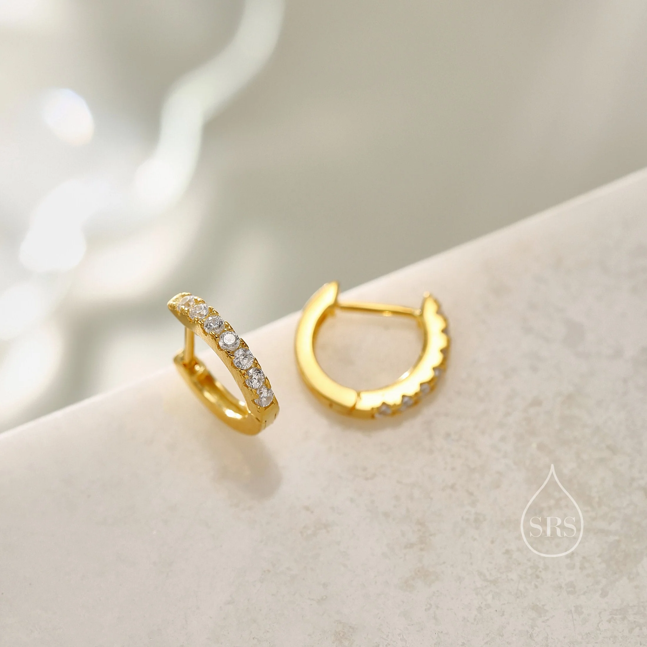 CZ Huggie Hoops in Sterling Silver, Silver or Gold, Minimalist Hoop Earrings, 8mm Hoops, cartilage hoops - Image 4