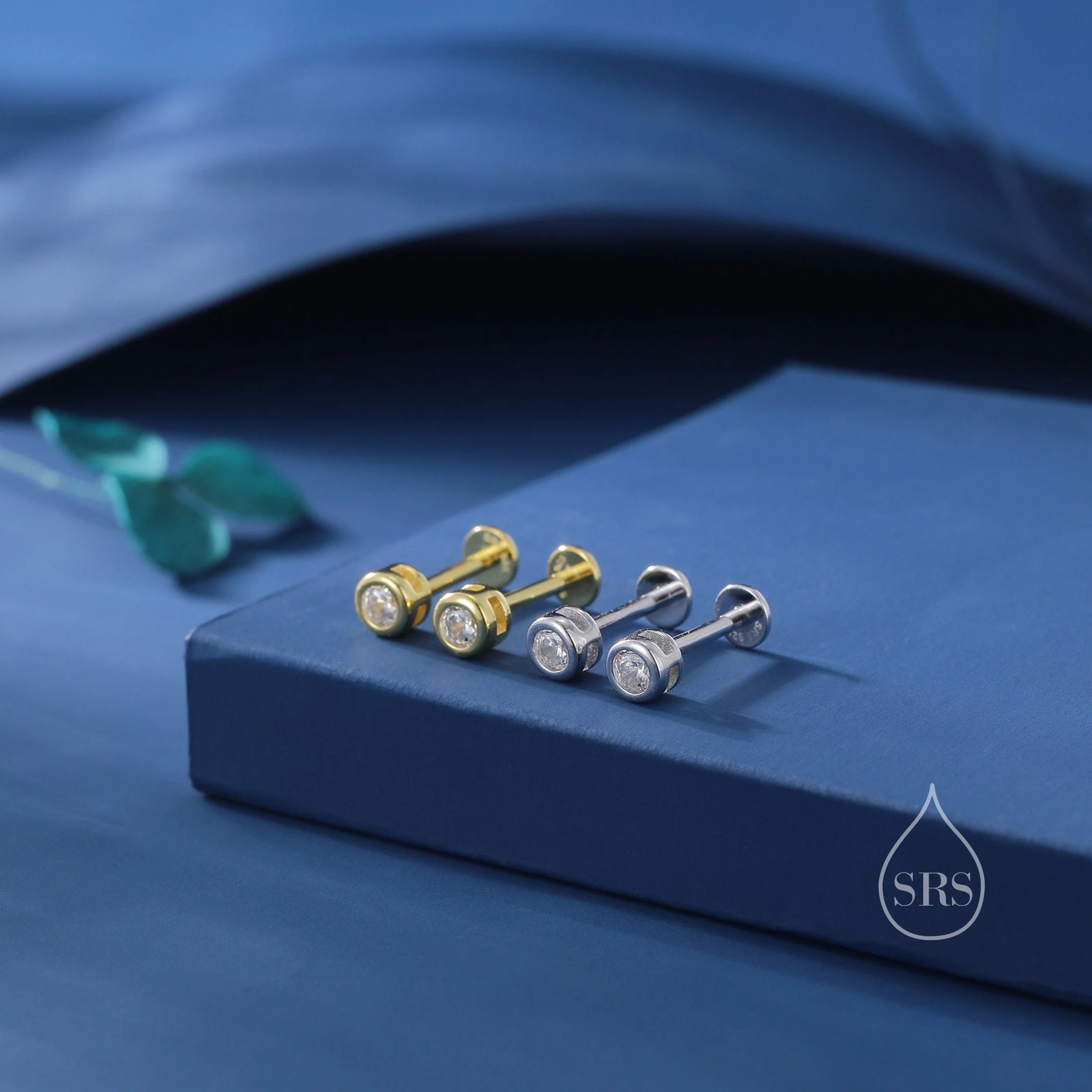 CZ Internally Threaded Flat Back / Screw Back /Stud Earrings in Sterling Silver, Rose Gold and Silver