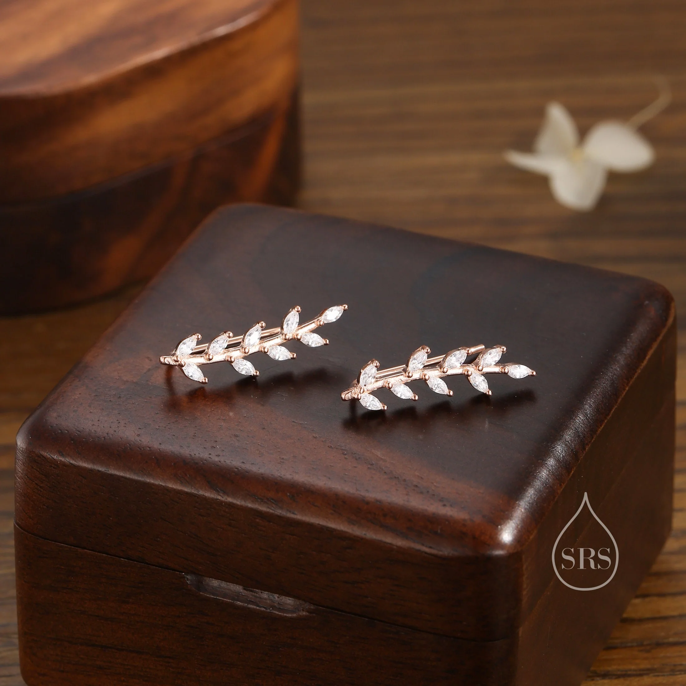 CZ Leaf crawler Earrings in Sterling Silver, Silver, Gold or Rose Gold, Olive Branch Climber Earrings, Nature Inspired Ear Climbers - Image 6
