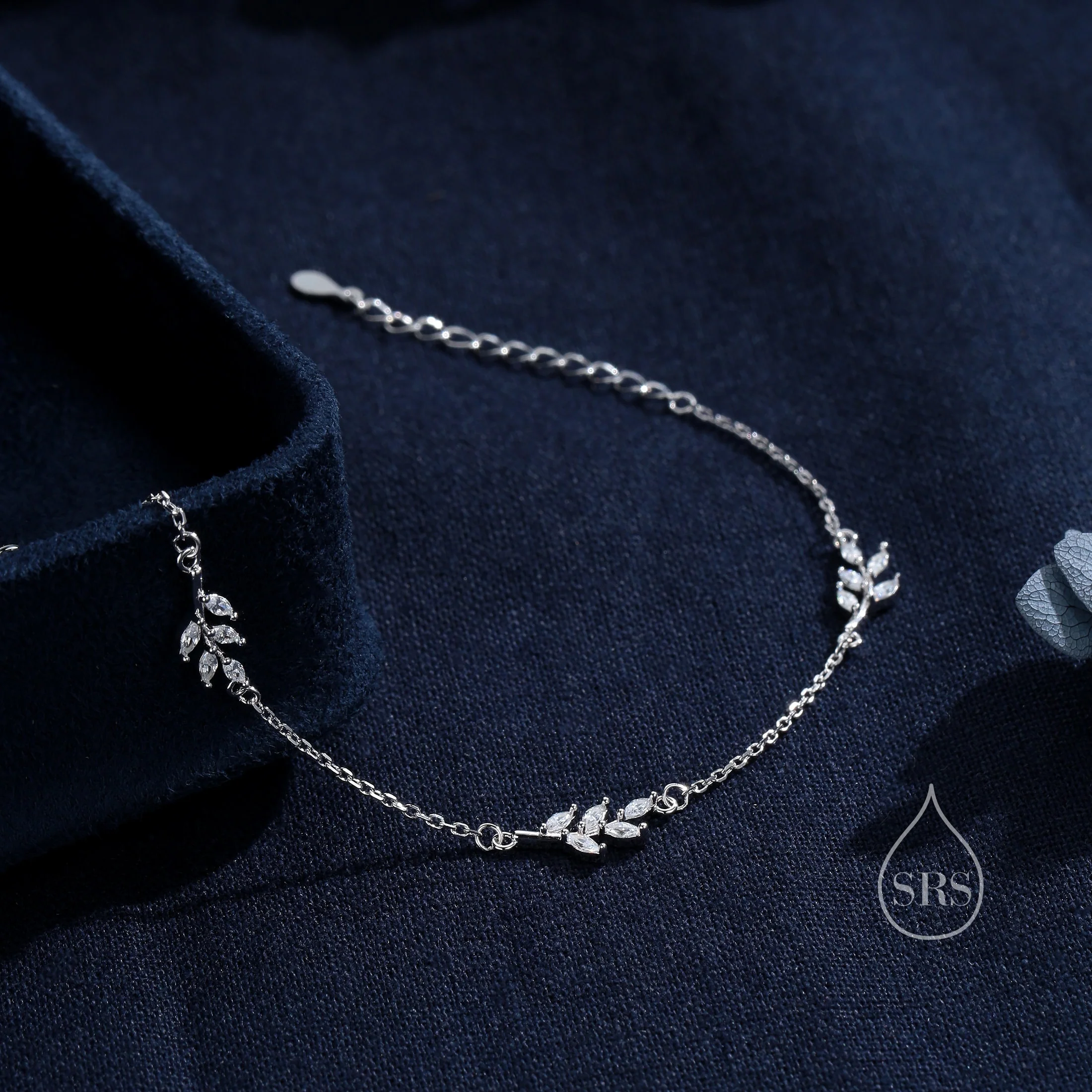 CZ Leaf Motif Bracelet in Sterling Silver, Silver or Gold, Crystal Olive Leaf Bracelet, Olive Branch Bracelet - Image 4