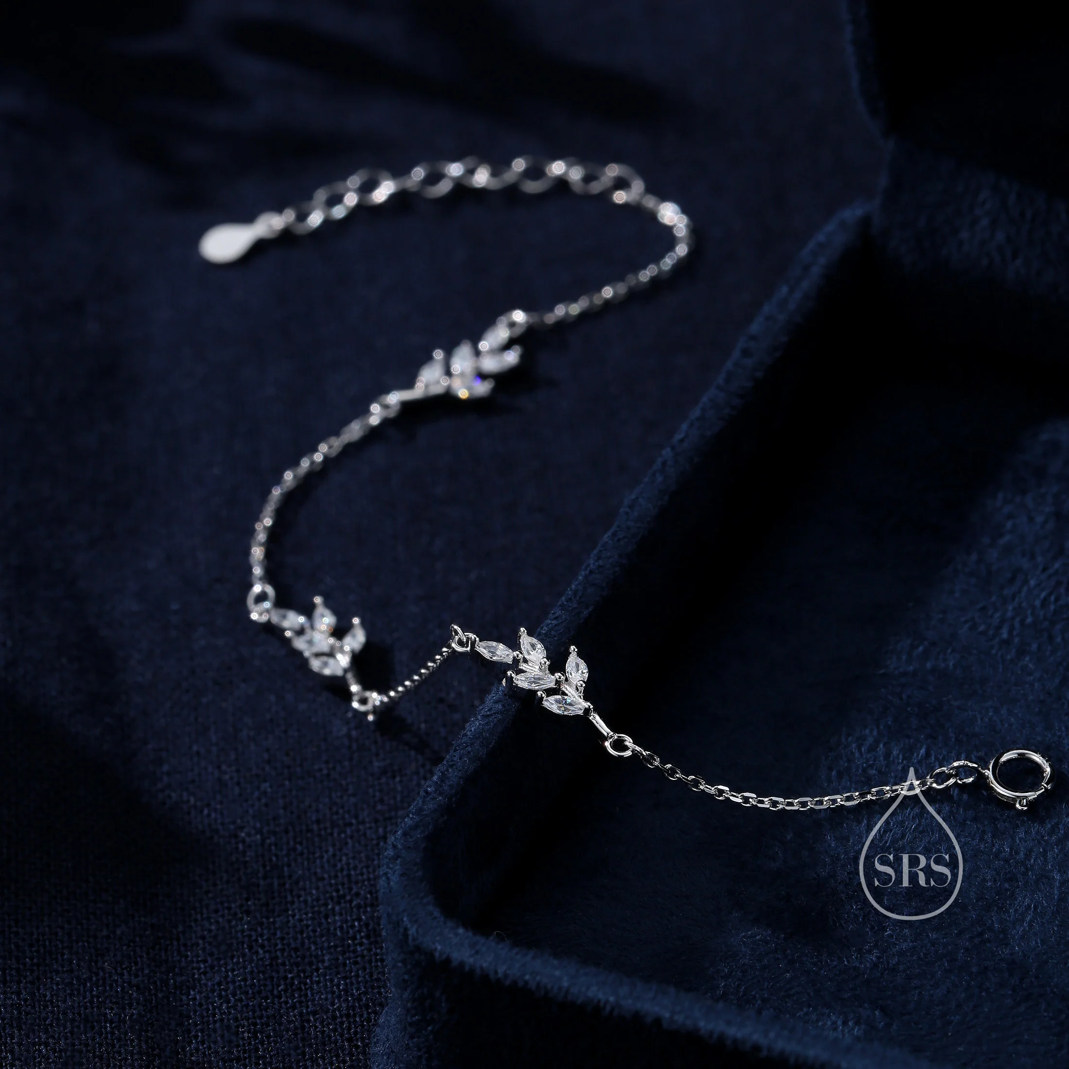CZ Leaf Motif Bracelet in Sterling Silver, Silver or Gold, Crystal Olive Leaf Bracelet, Olive Branch Bracelet - Image 6