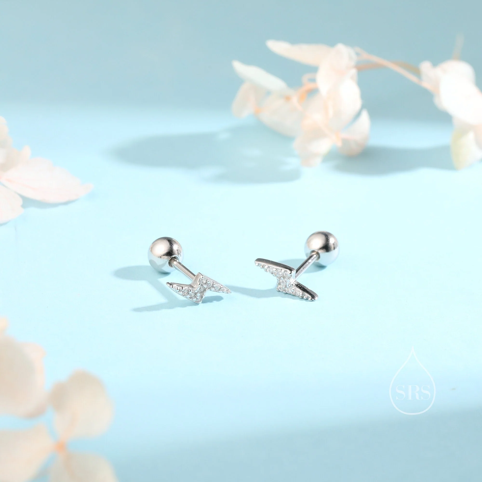 CZ Lightning Bolt Screw Back Earrings in Sterling Silver, Lightning Bolt Barbell Earrings, Silver, Gold and Rose Gold, Bolt Screwback - Image 4