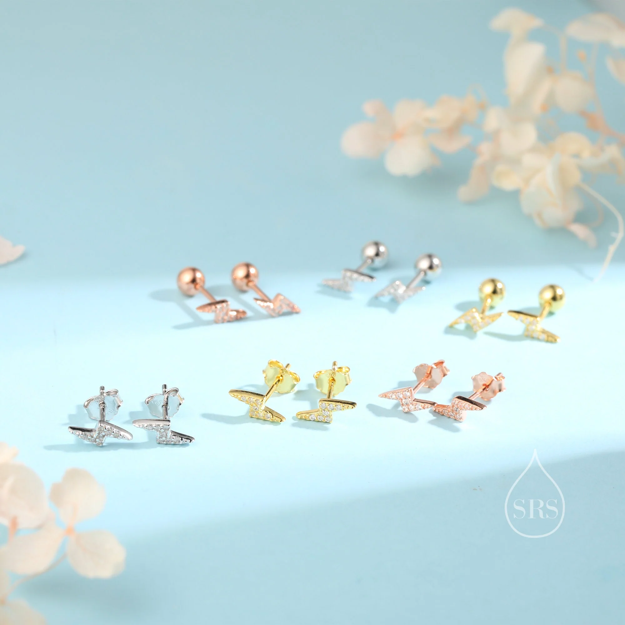 CZ Lightning Bolt Screw Back Earrings in Sterling Silver, Lightning Bolt Barbell Earrings, Silver, Gold and Rose Gold, Bolt Screwback - Image 7