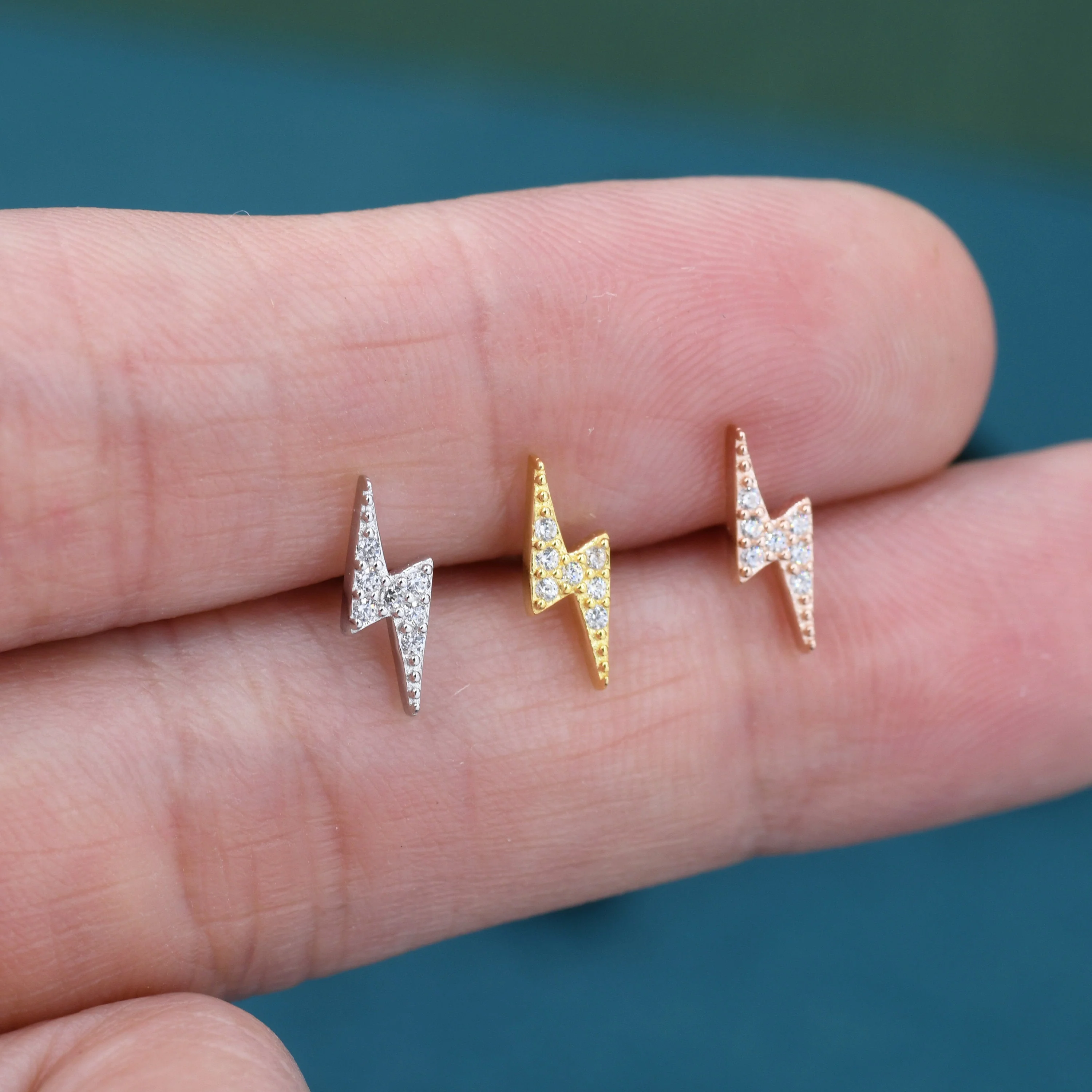 CZ Lightning Bolt Stud Earrings in Sterling Silver, Available in 2 Sizes, Tiny Lightning Bolt Earrings, Silver, Gold and Rose Gold - Image 5