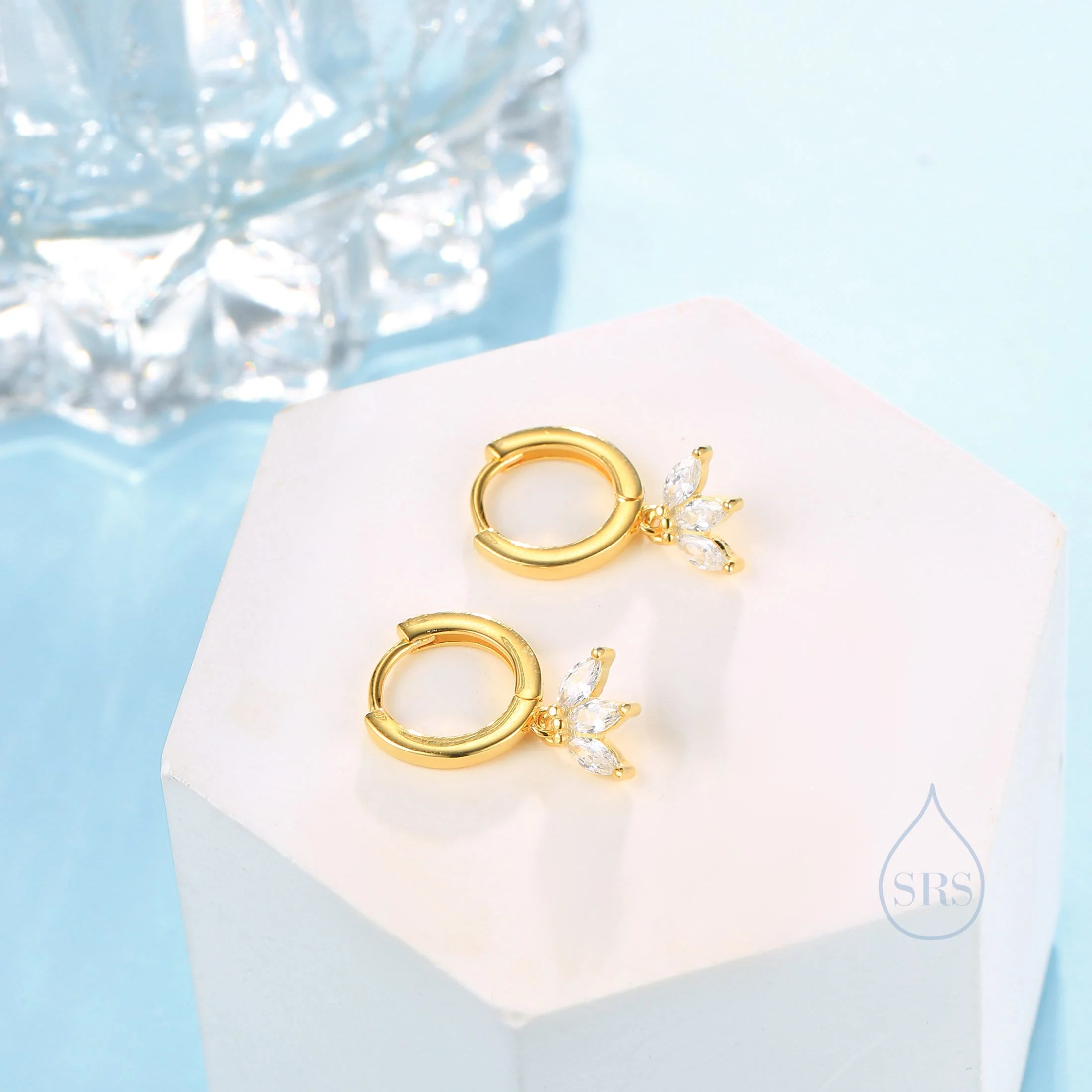 CZ Marquise Crown Huggie Hoop Earrings in Sterling Silver, Silver or Gold, Geometric Hoop Earrings, Clear CZ - Image 8