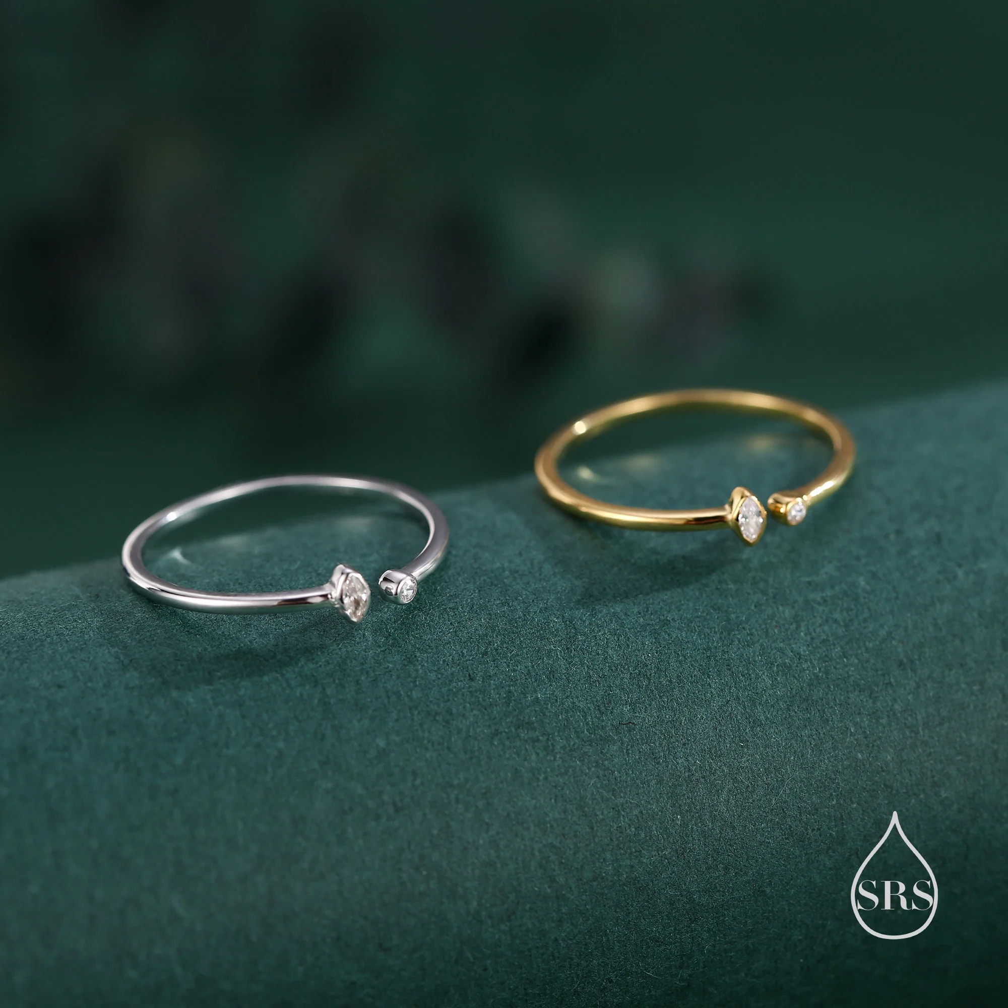 CZ Marquise Open Ring in Sterling Silver, Silver or Gold, Adjustable, Geometric Minimalist CZ Ring - Image 6