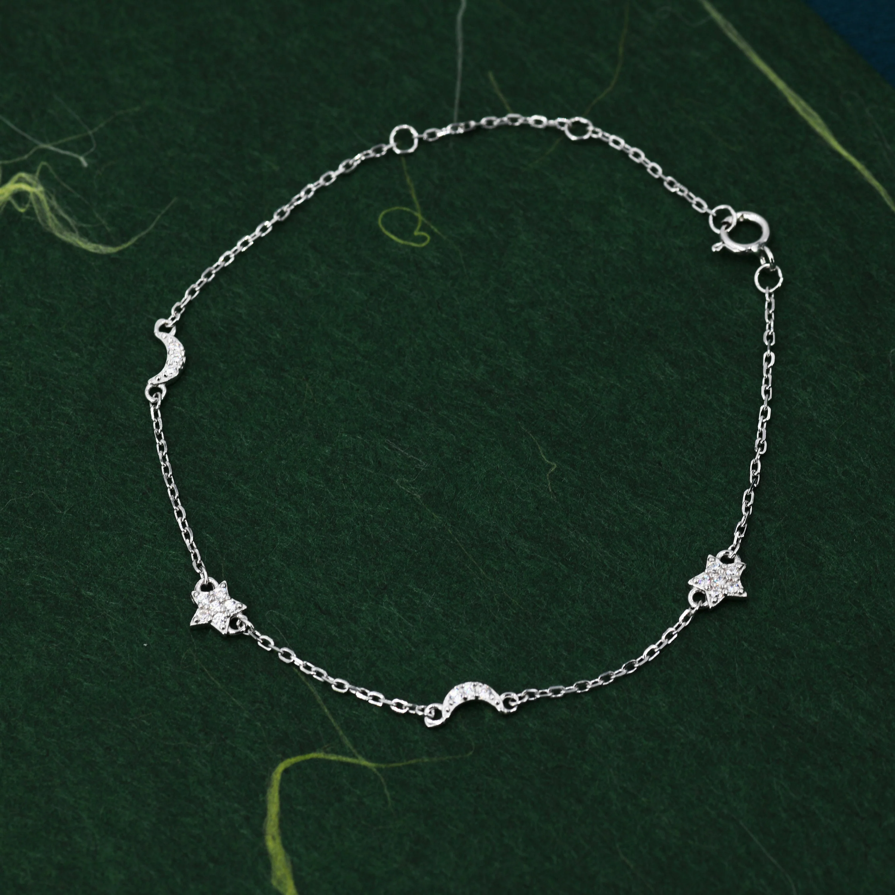 CZ Moon and Star Motif Bracelet in Sterling Silver, Silver, Gold or Rose Gold, Star Bracelet, Star Jewellery, CZ Star Bracelet